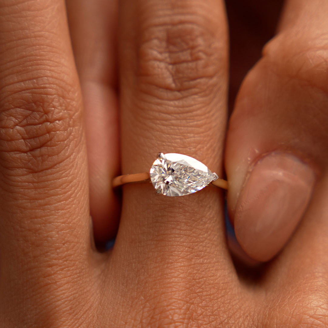 OBFJ0509 - 1 CTW 14k Pear Shaped Lab Grown Pear Shaped East-West Set Diamond Ring - Daria 4