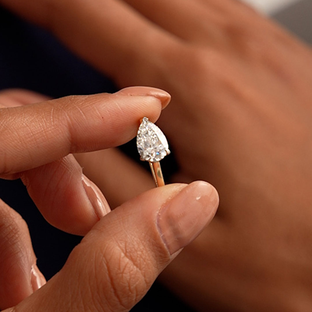 OBFJ0509 - 1 CTW 14k Pear Shaped Lab Grown Pear Shaped East-West Set Diamond Ring - Daria 3