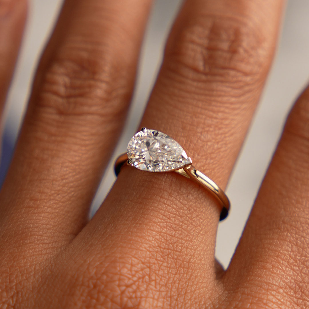 OBFJ0509 - 1 CTW 14k Pear Shaped Lab Grown Pear Shaped East-West Set Diamond Ring - Daria 2