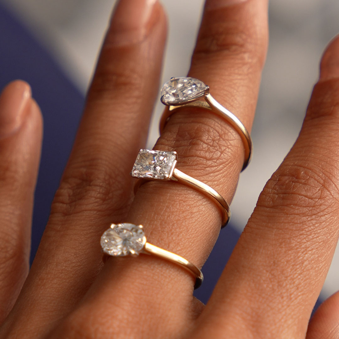 OBFJ0509 - 1 CTW 14k Pear Shaped Lab Grown Pear Shaped East-West Set Diamond Ring - Daria 7