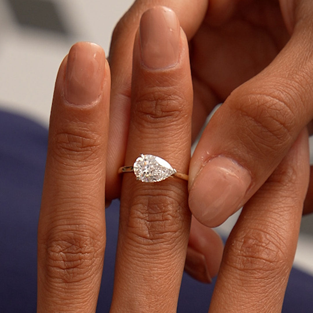 OBFJ0509 - 1 CTW 14k Pear Shaped Lab Grown Pear Shaped East-West Set Diamond Ring - Daria 8