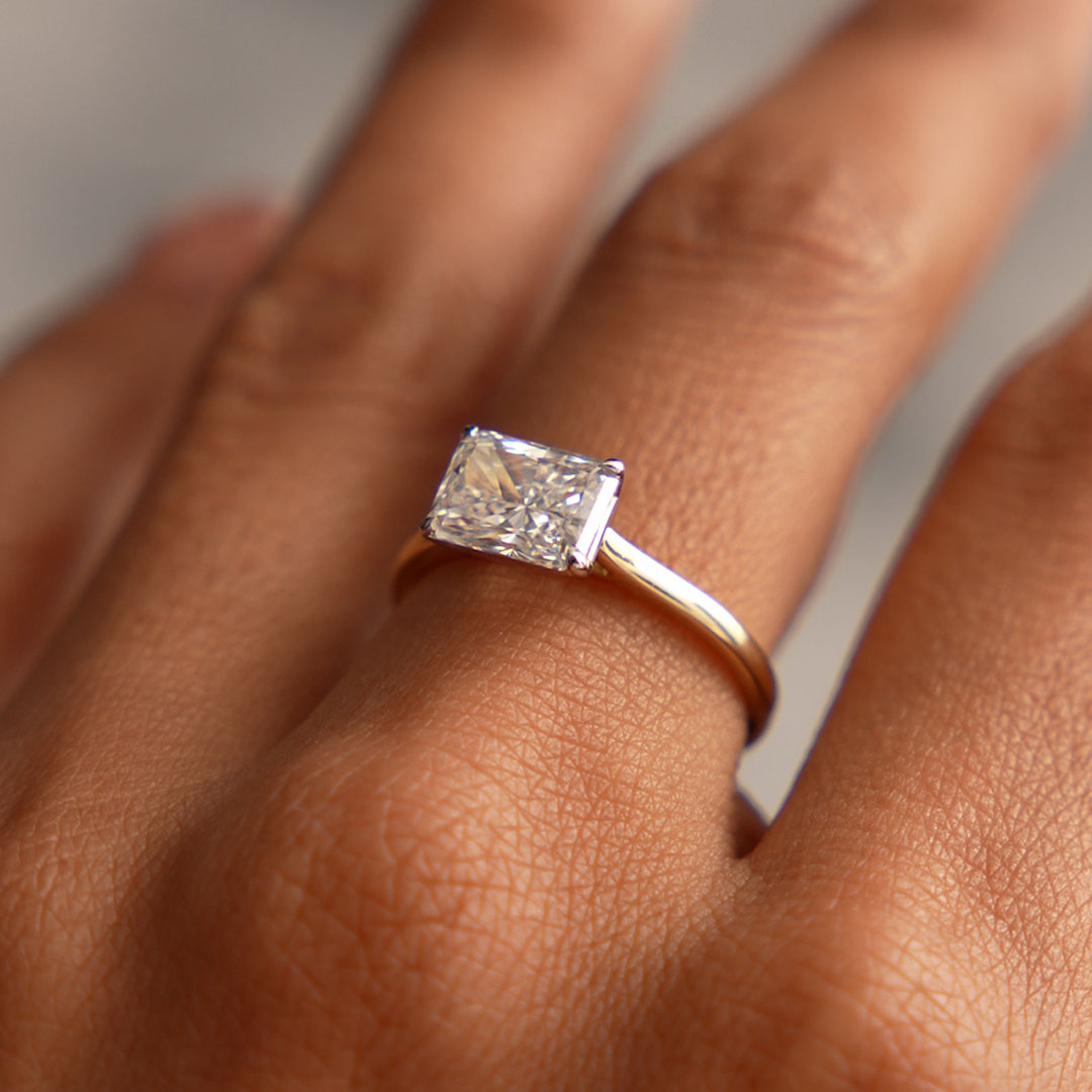 OBFJ0417 - 1 CTW 14k Radiant Cut Lab Grown Radiant Shaped East-West Set Diamond Ring - Alba 3