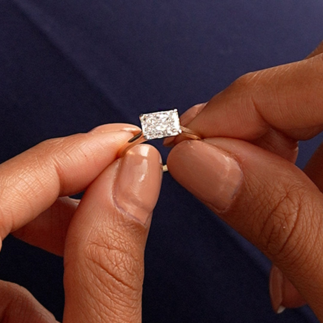 OBFJ0417 - 1 CTW 14k Radiant Cut Lab Grown Radiant Shaped East-West Set Diamond Ring - Alba 2