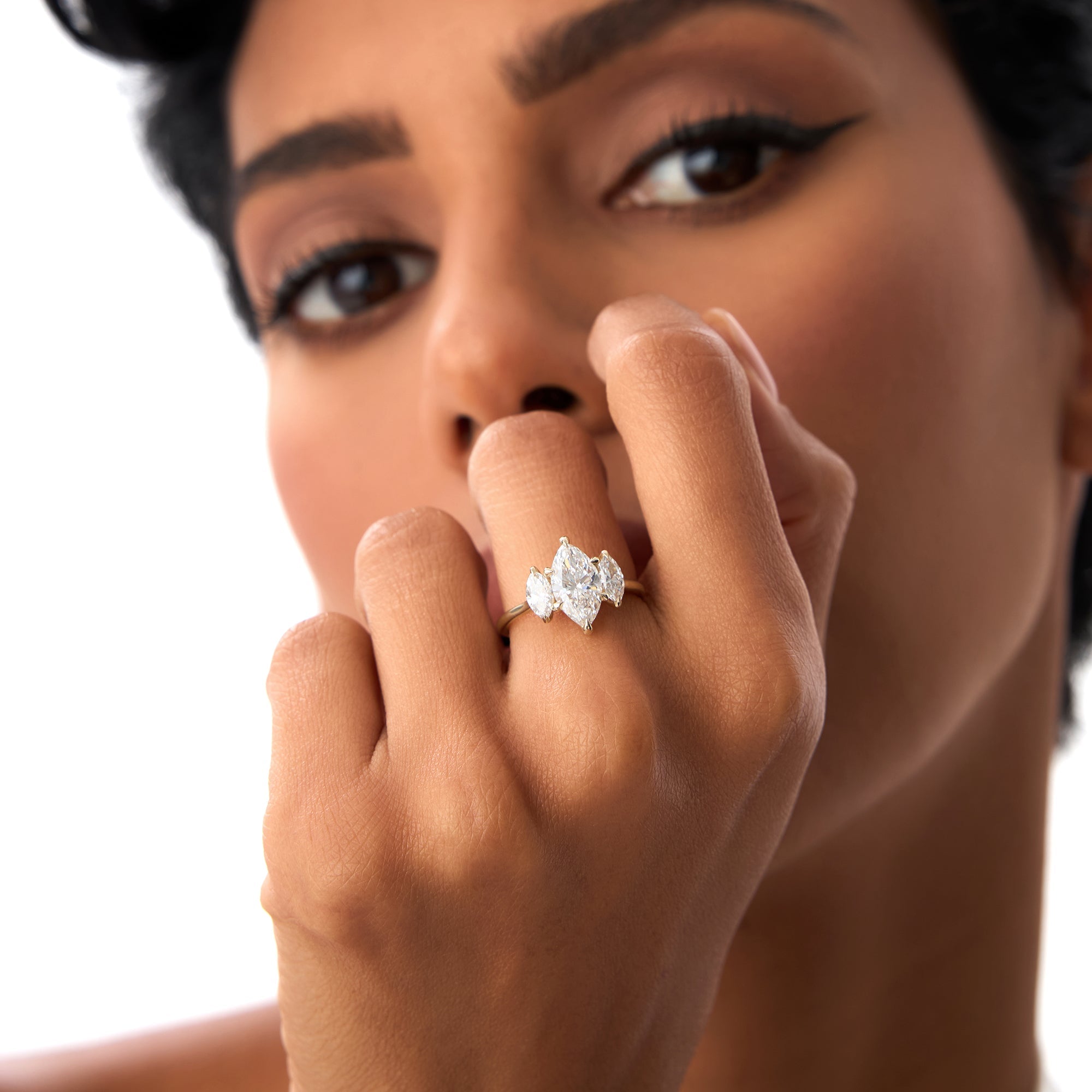 OBFJ0413 - 2.00ctw 14k Marquise Shaped Three Stone Lab Grown Diamond Engagement Ring - Adele 5