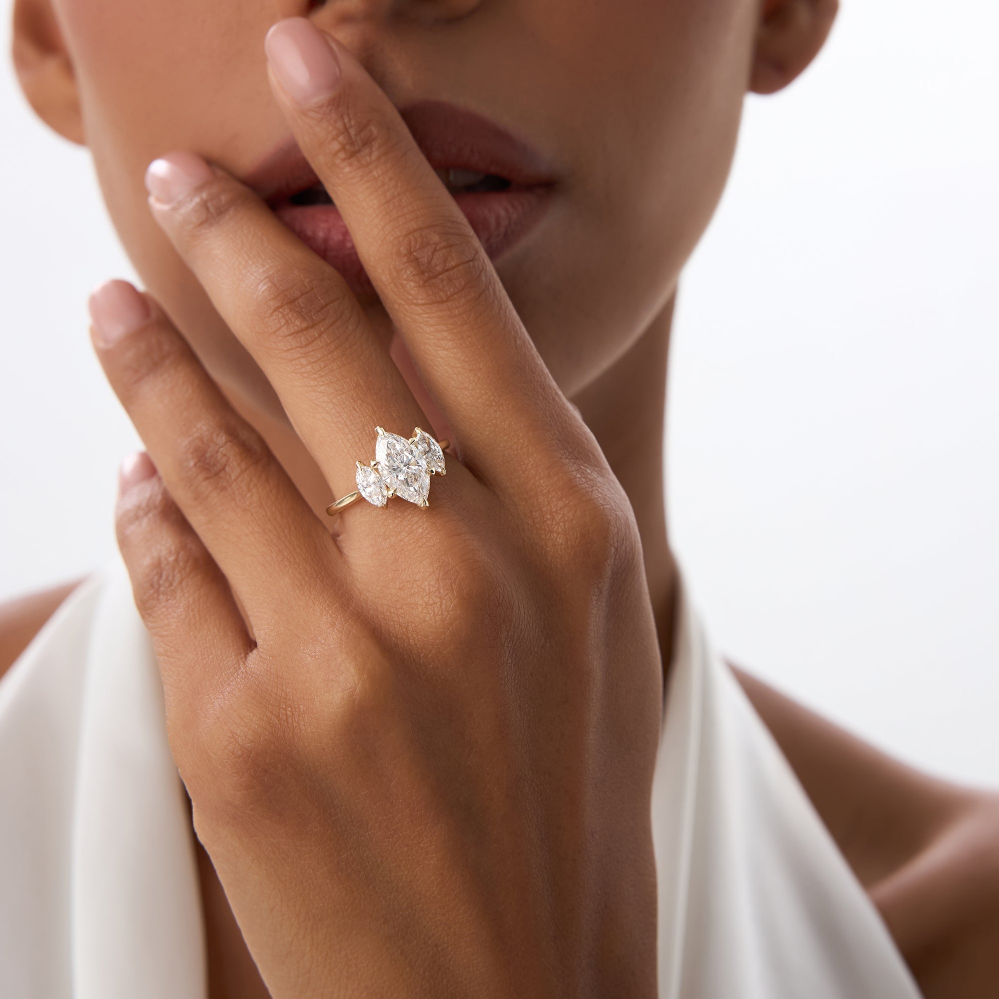 OBFJ0413 - 2.00ctw 14k Marquise Shaped Three Stone Lab Grown Diamond Engagement Ring - Adele 4