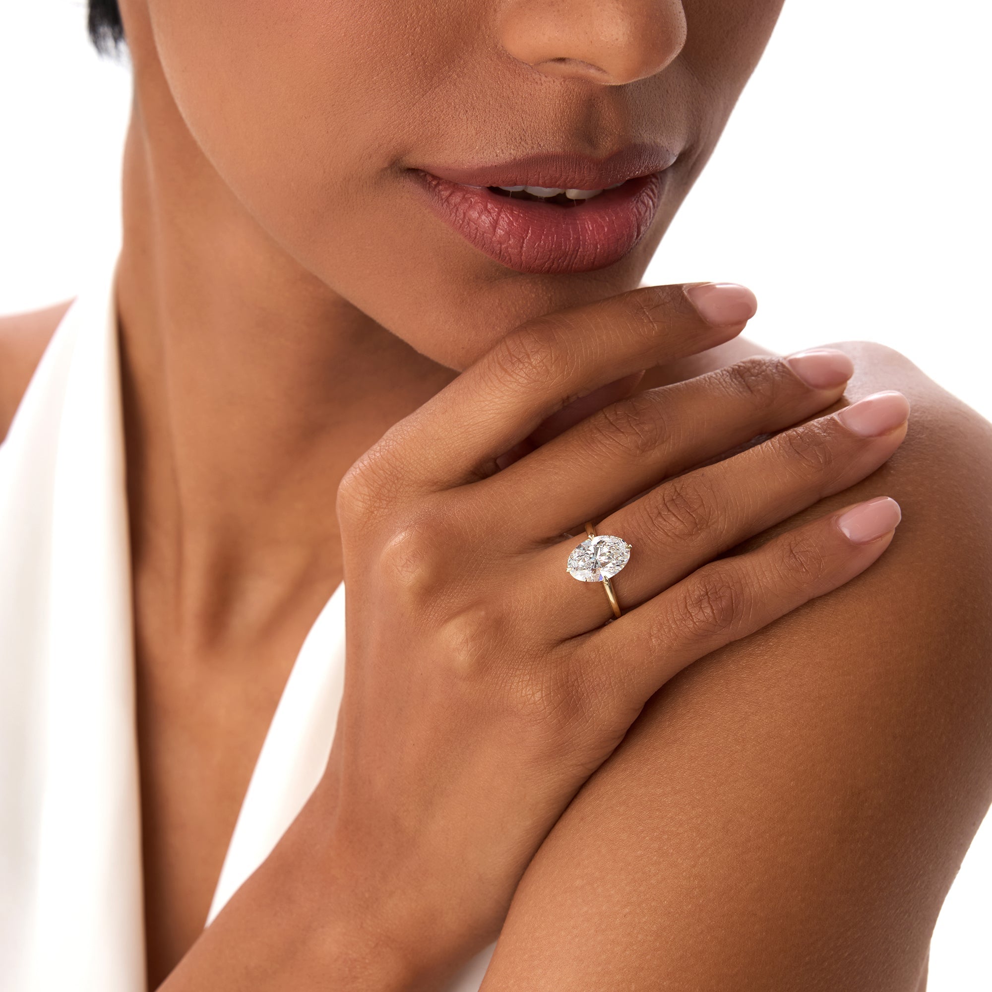 OBFJ0349 - 3.00 Ctw 14k Gold Oval Shape Lab Grown Prong Setting Engagement Ring - Vita 3