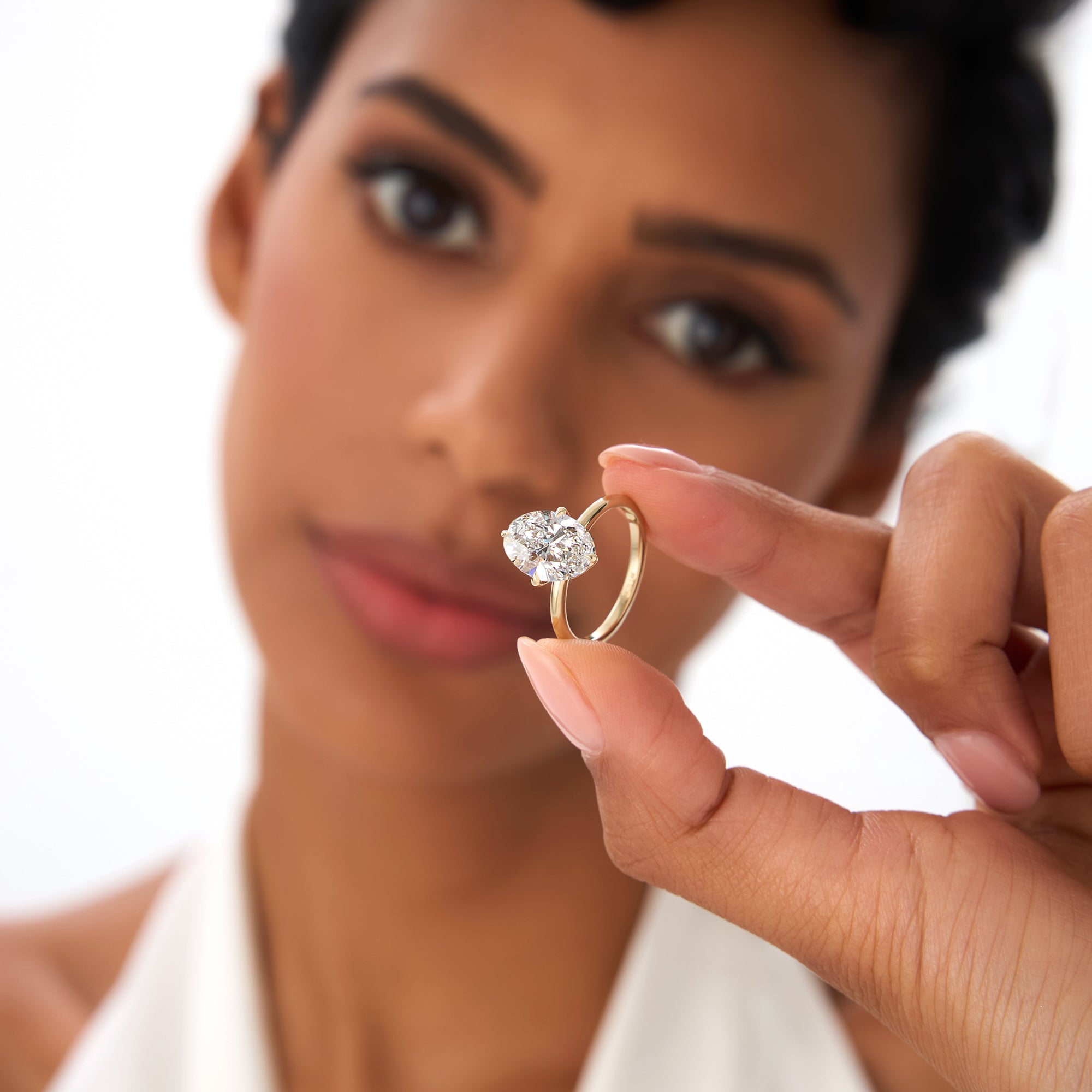 OBFJ0349 - 3.00 Ctw 14k Gold Oval Shape Lab Grown Prong Setting Engagement Ring - Vita 7