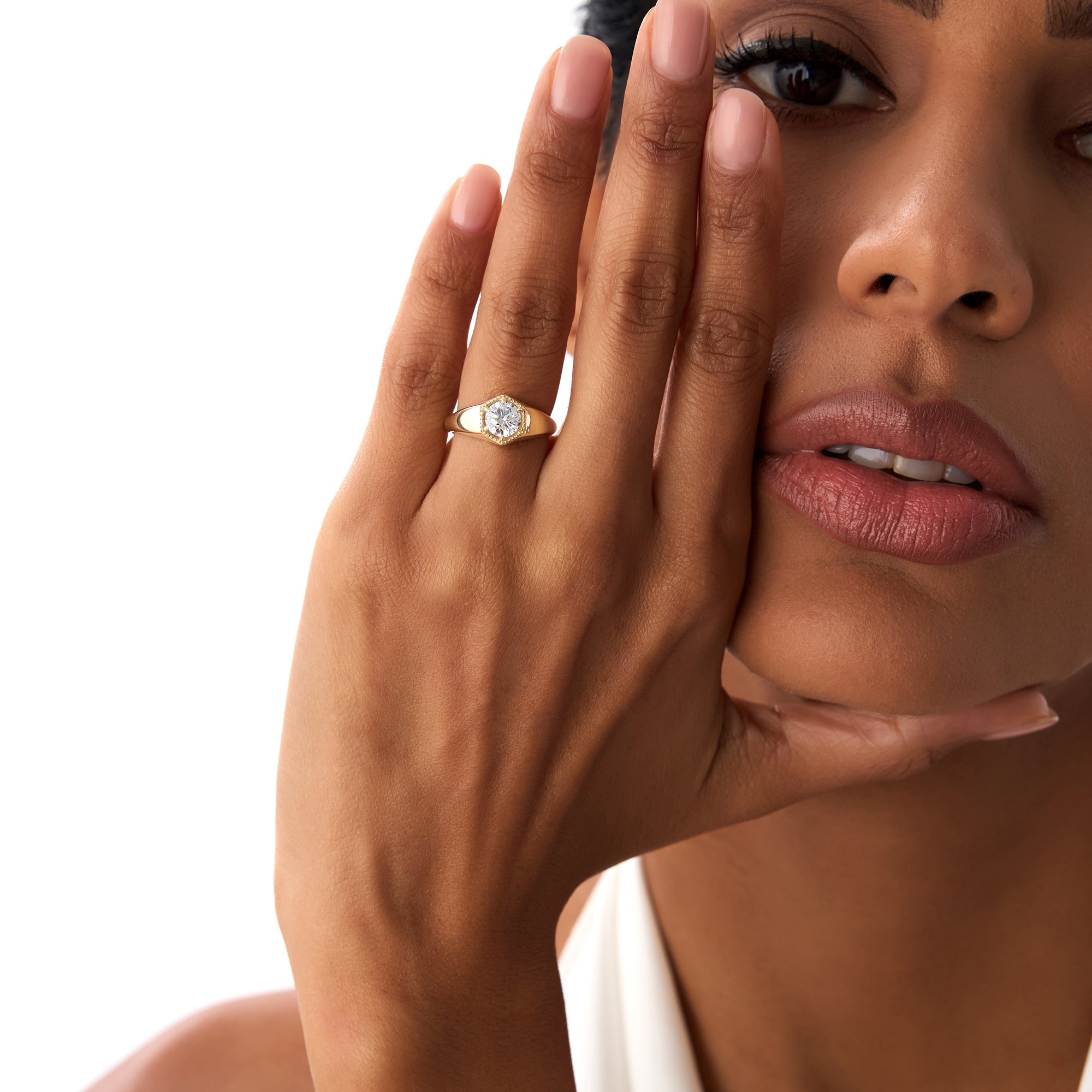 OBFJ0388 - 0.75 Ctw 14k  Lab Grown Diamond Hexagon Signet Ring - Maia 7
