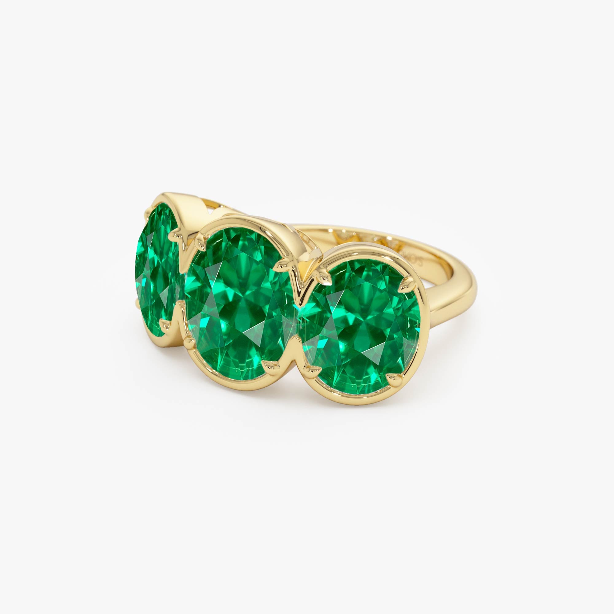 OBFJ0363 - 9.15 Ctw 14k Lab Grown Colombian Emerald Three Stone Ring - Thea 7