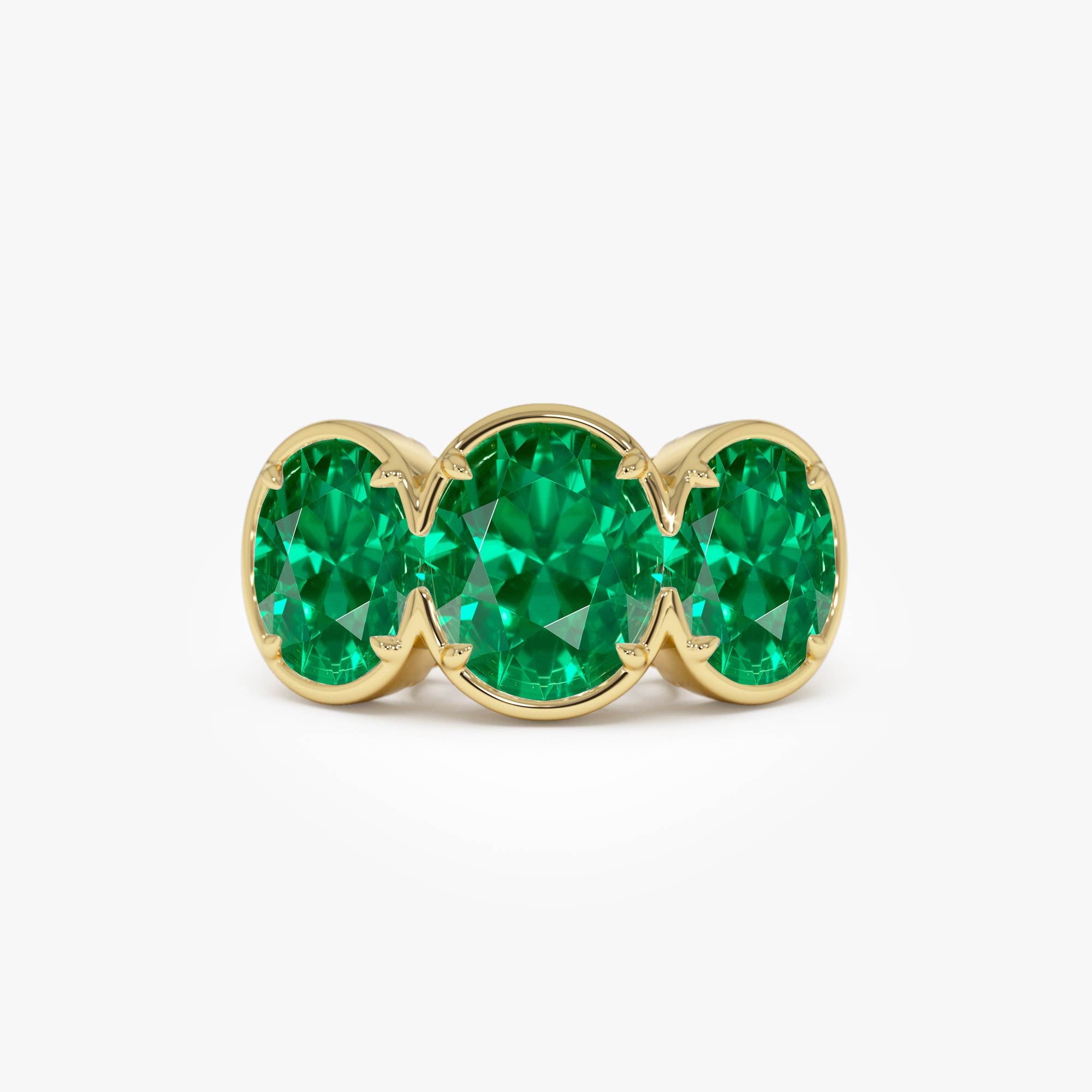 OBFJ0363 - 9.15 Ctw 14k Lab Grown Colombian Emerald Three Stone Ring - Thea 1