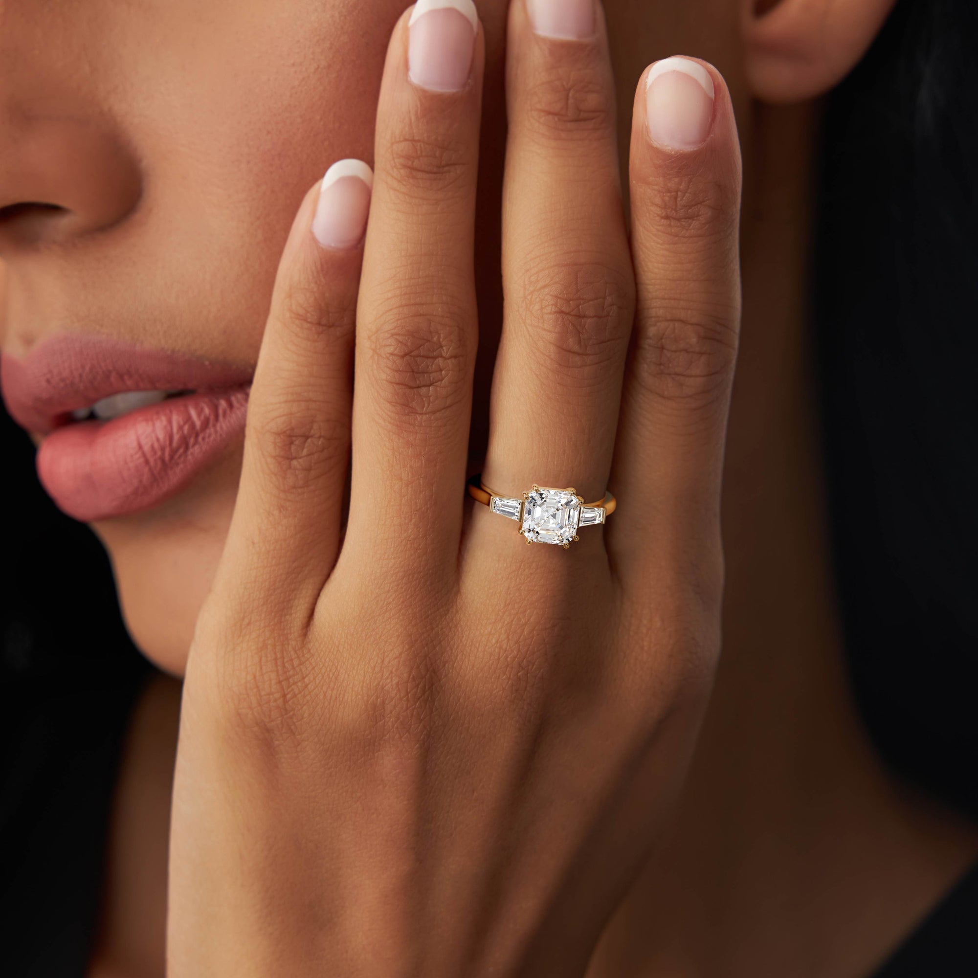 OBFJ0386 - 2.35 Ctw 14k lab Grown  Asscher Cut Three Stone Enagement Ring - Nina 3