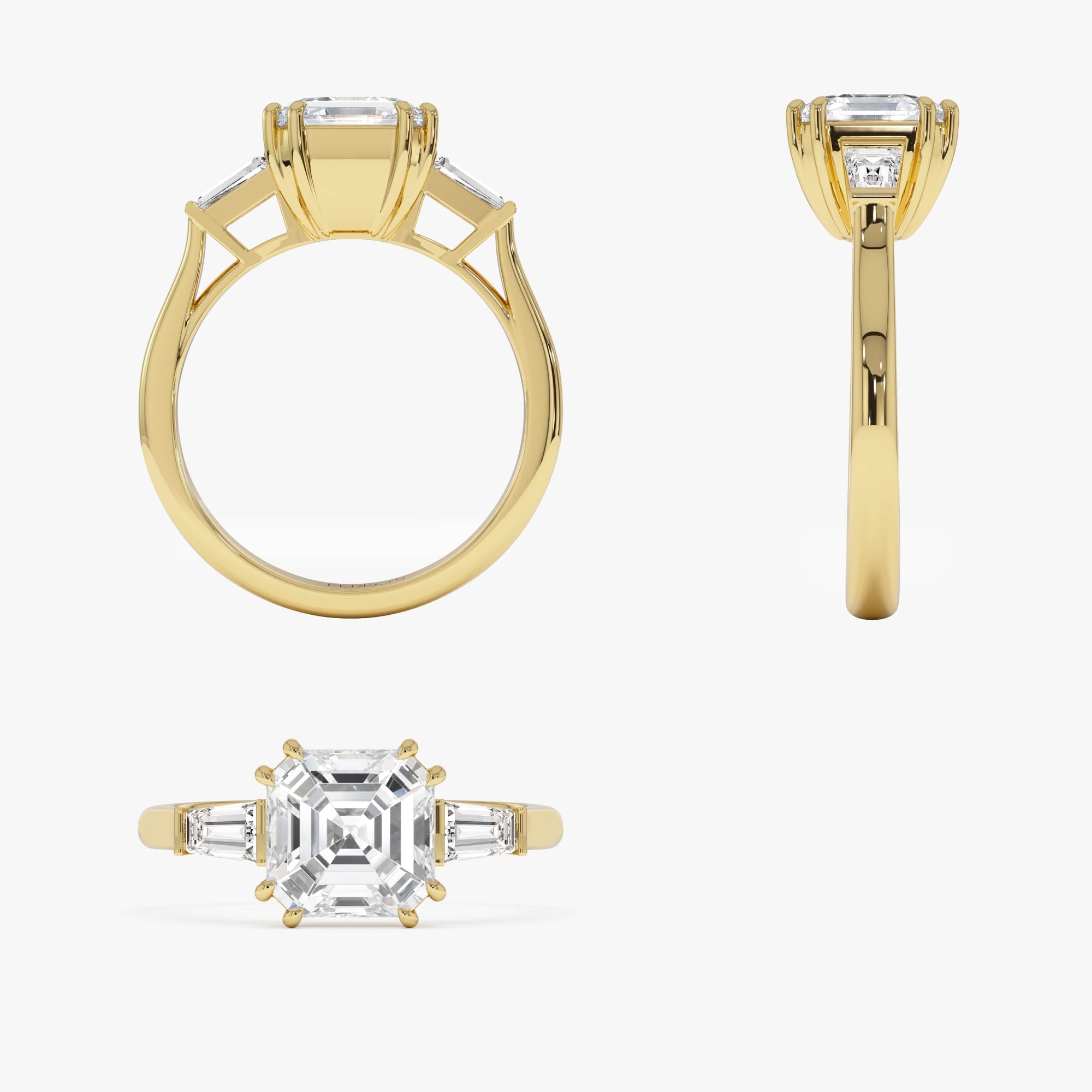 OBFJ0386 - 2.35 Ctw 14k lab Grown  Asscher Cut Three Stone Enagement Ring - Nina 5
