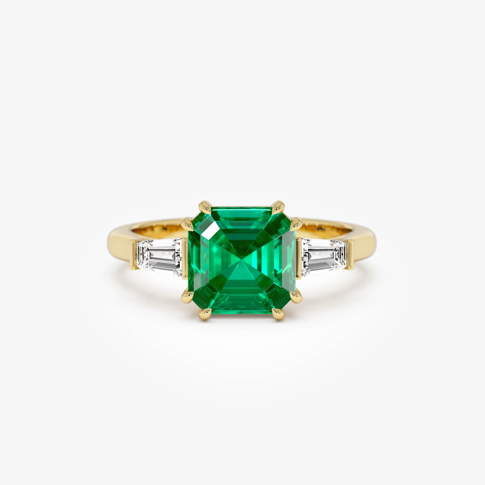 OBFJ0372 - 2.35 Ctw 14k  Asscher Cut Lab Grown Colombian Emerald and Baguette Diamond Ring - Lena 1