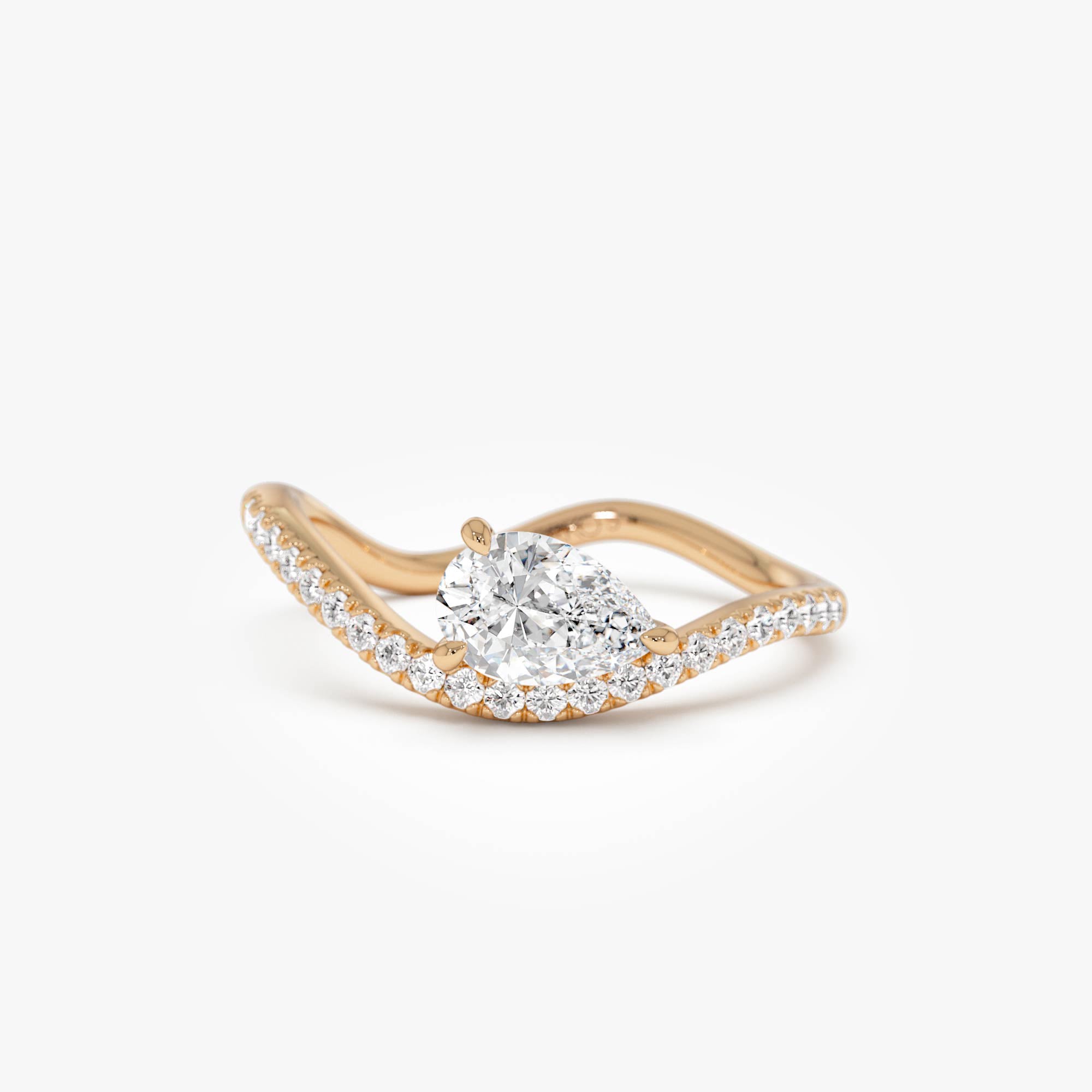OBFJ0384 - 0.67 Ctw 14k Pear Shaped Lab Grown Diamond Wavy Pavé Ring - Faye 6