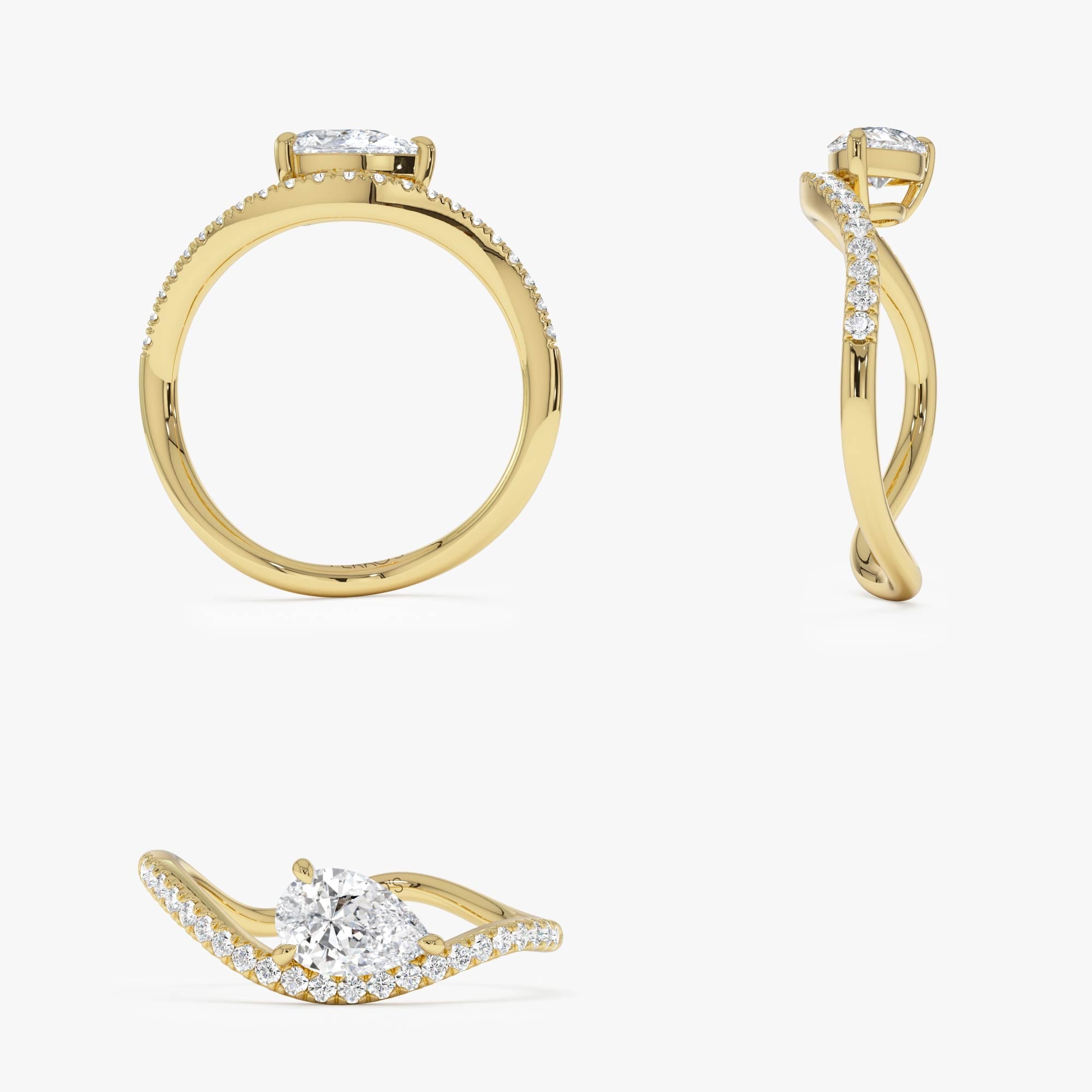 OBFJ0384 - 0.67 Ctw 14k Pear Shaped Lab Grown Diamond Wavy Pavé Ring - Faye 8