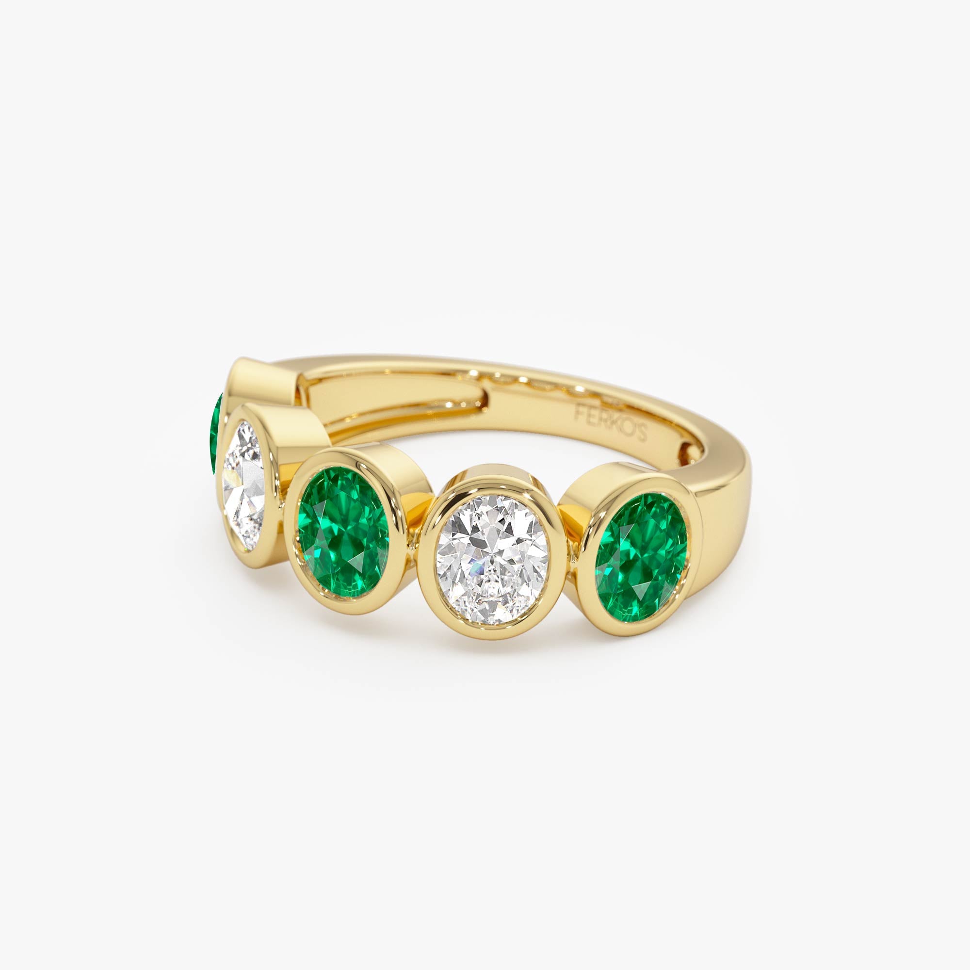 OBFJ0077 - 14K Gold Lab Grown Round Diamond and Emerald Anniversary Band 3