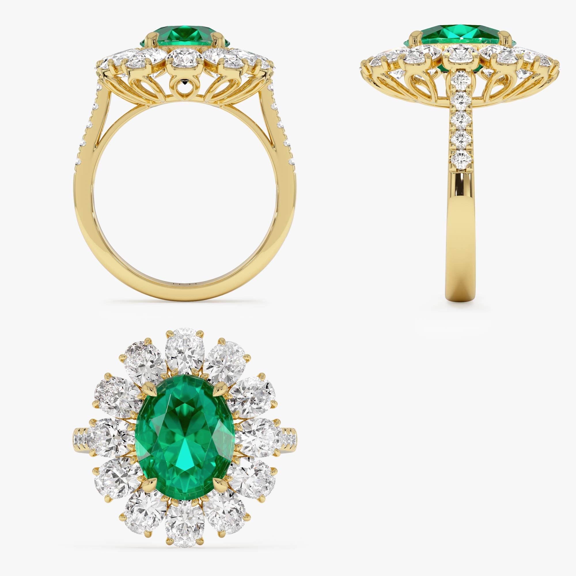 OBFJ0370 - 5.30 Ctw 14k Lab Grown Colombian Emerald and Oval Diamond Halo Statement Ring - Nysa 10