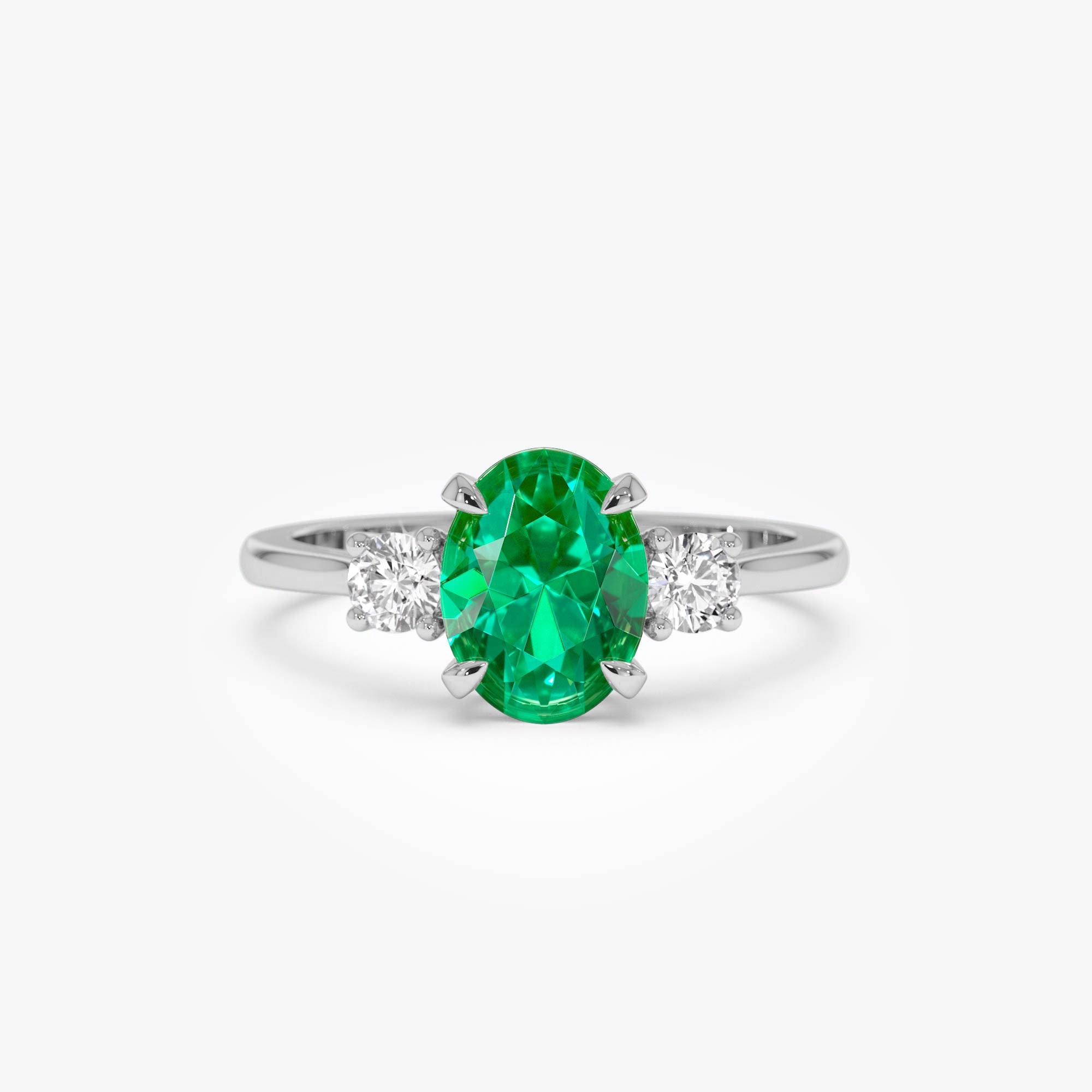 OBFJ0378 - 1.20 Ctw 14k Lab Grown Colombian Emerald and Diamond Three Stone Ring - Lyra 7