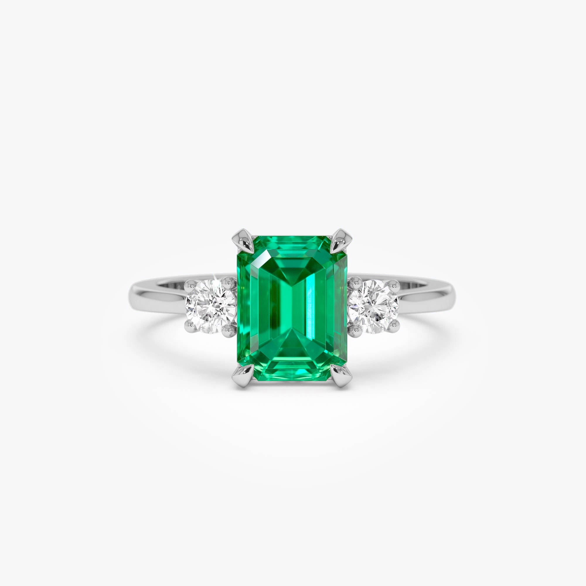 OBFJ0379 - 1.50 Ctw Lab Grown Colombian Emerald and Diamond Three Stone Ring - Thia 6