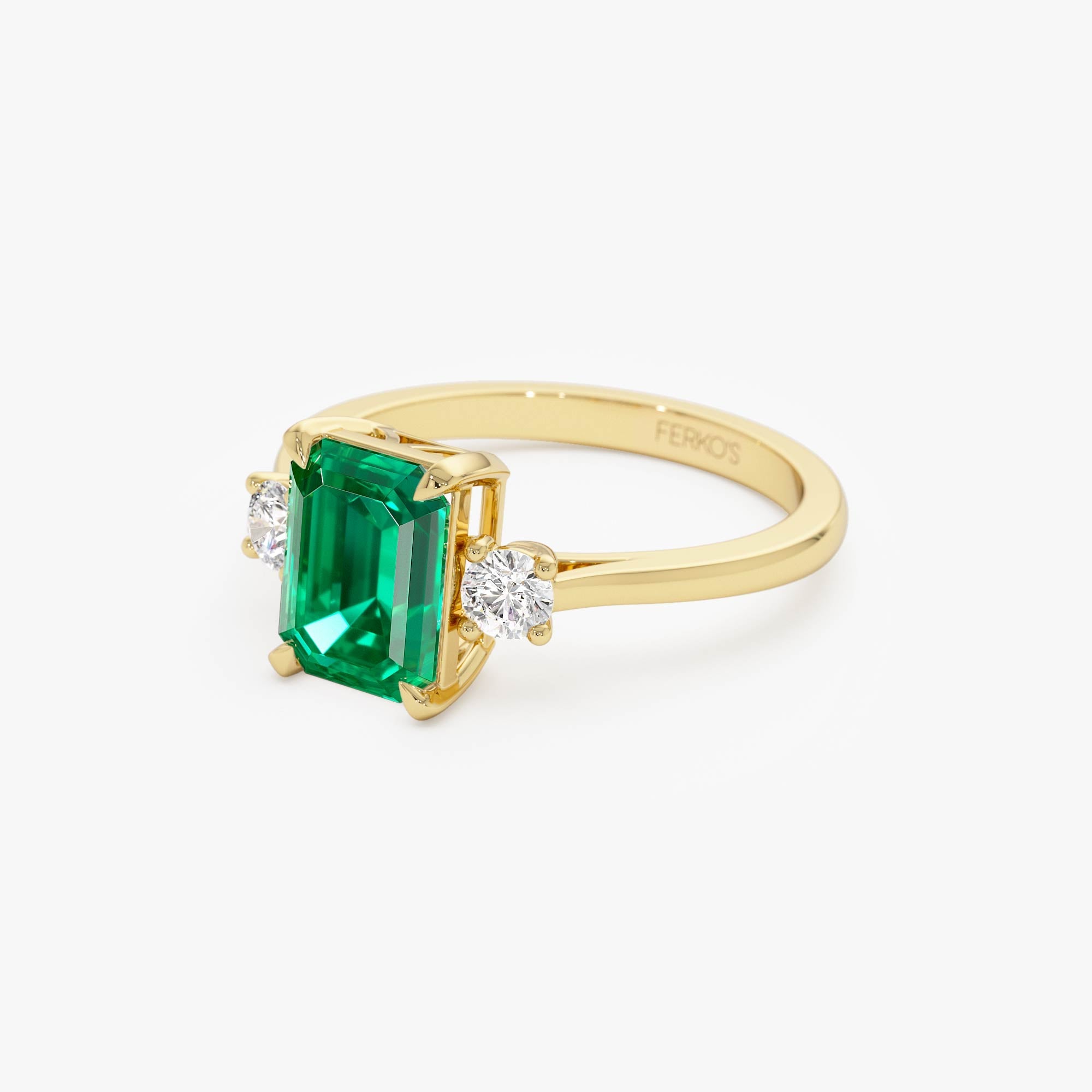 OBFJ0379 - 1.50 Ctw Lab Grown Colombian Emerald and Diamond Three Stone Ring - Thia 7