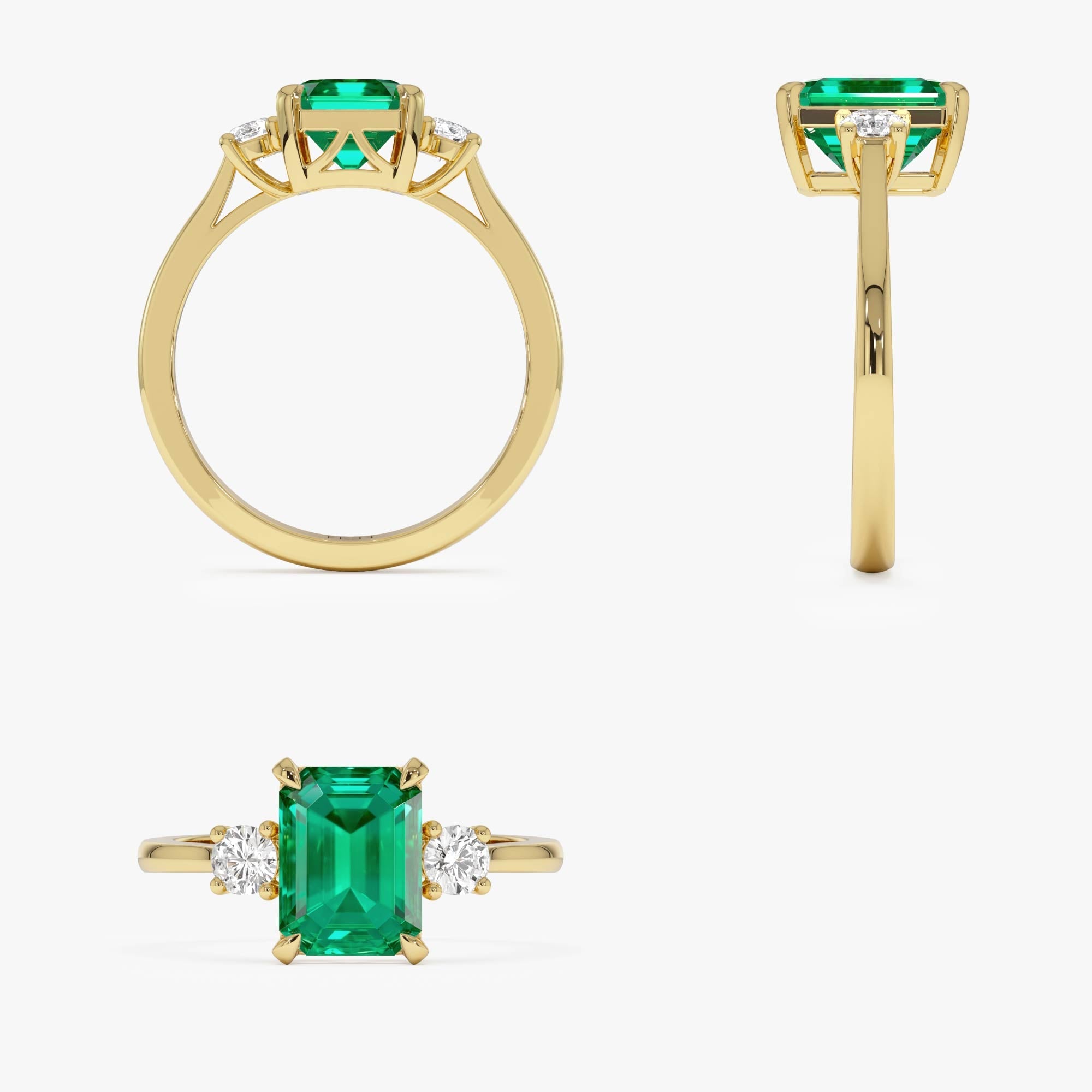 OBFJ0379 - 1.50 Ctw Lab Grown Colombian Emerald and Diamond Three Stone Ring - Thia 8