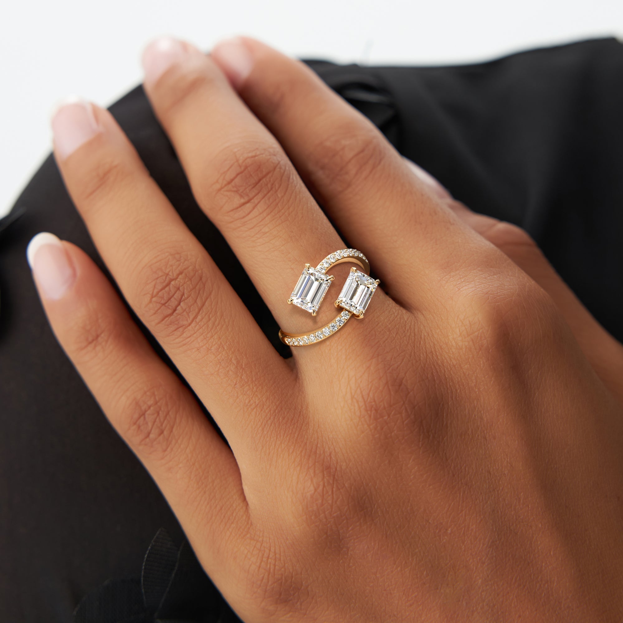 OBFJ0360 - 2.25 Ctw 14k Lab Grown Emerald Cut and Diamond Bypass Ring - Agape 3