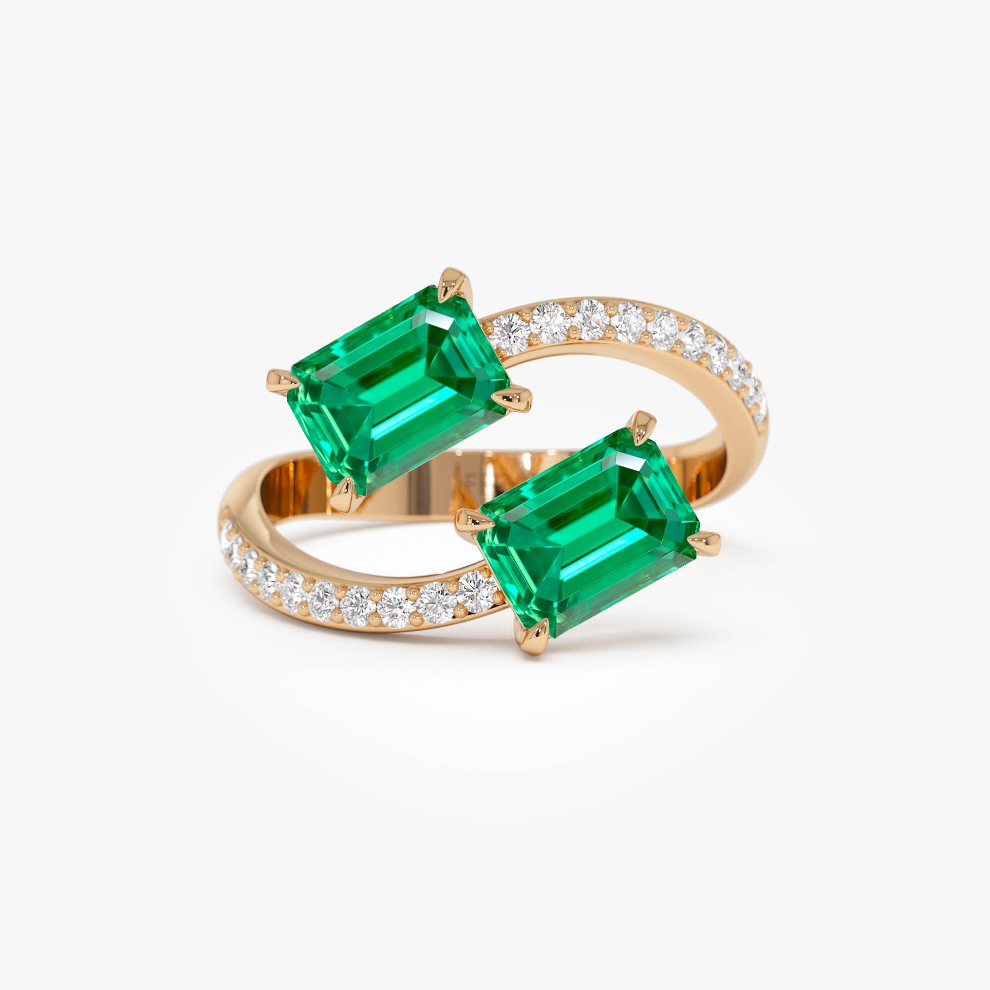 OBFJ0373 - 1.15 Ctw 14k Lab Grown Emerald and Diamond Bypass Statement Ring - Danae 7