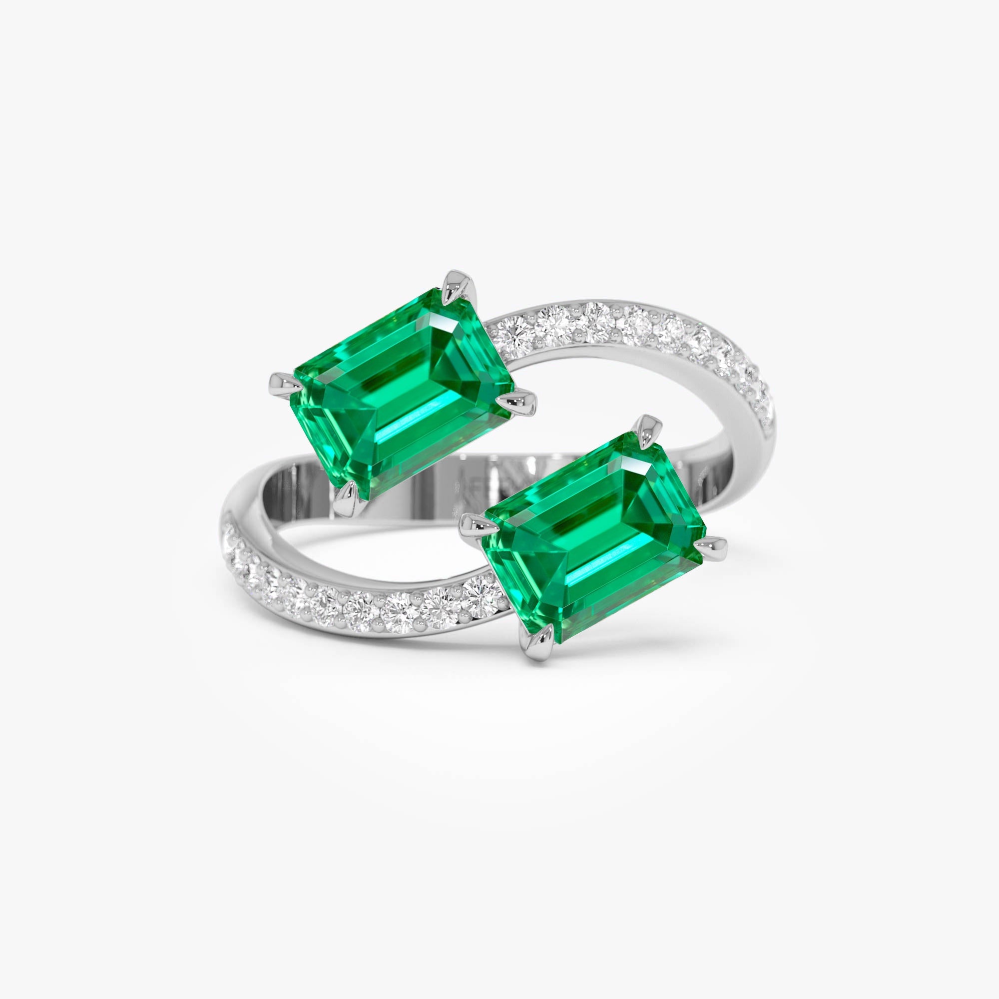 OBFJ0373 - 1.15 Ctw 14k Lab Grown Emerald and Diamond Bypass Statement Ring - Danae 8