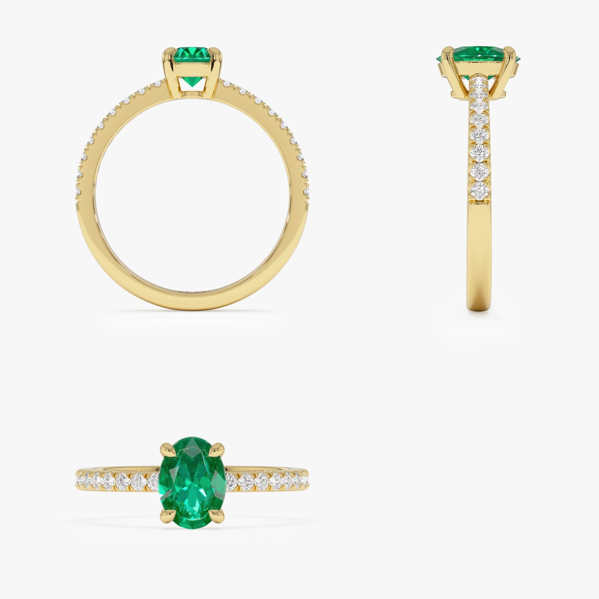 OBFJ0374 - 0.88 Ctw 14k Lab Grown Colombian Emerald and Diamond Ring - Eleni 9