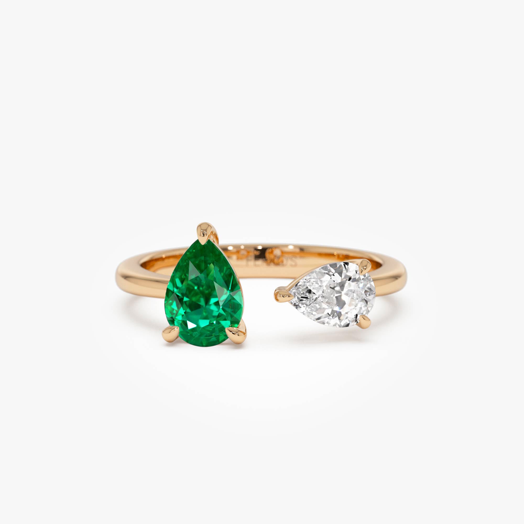 OBFJ0380 - 0.66 Ctw Lab Grown Diamond and Emerald Toi et Moi Ring - Evita 5