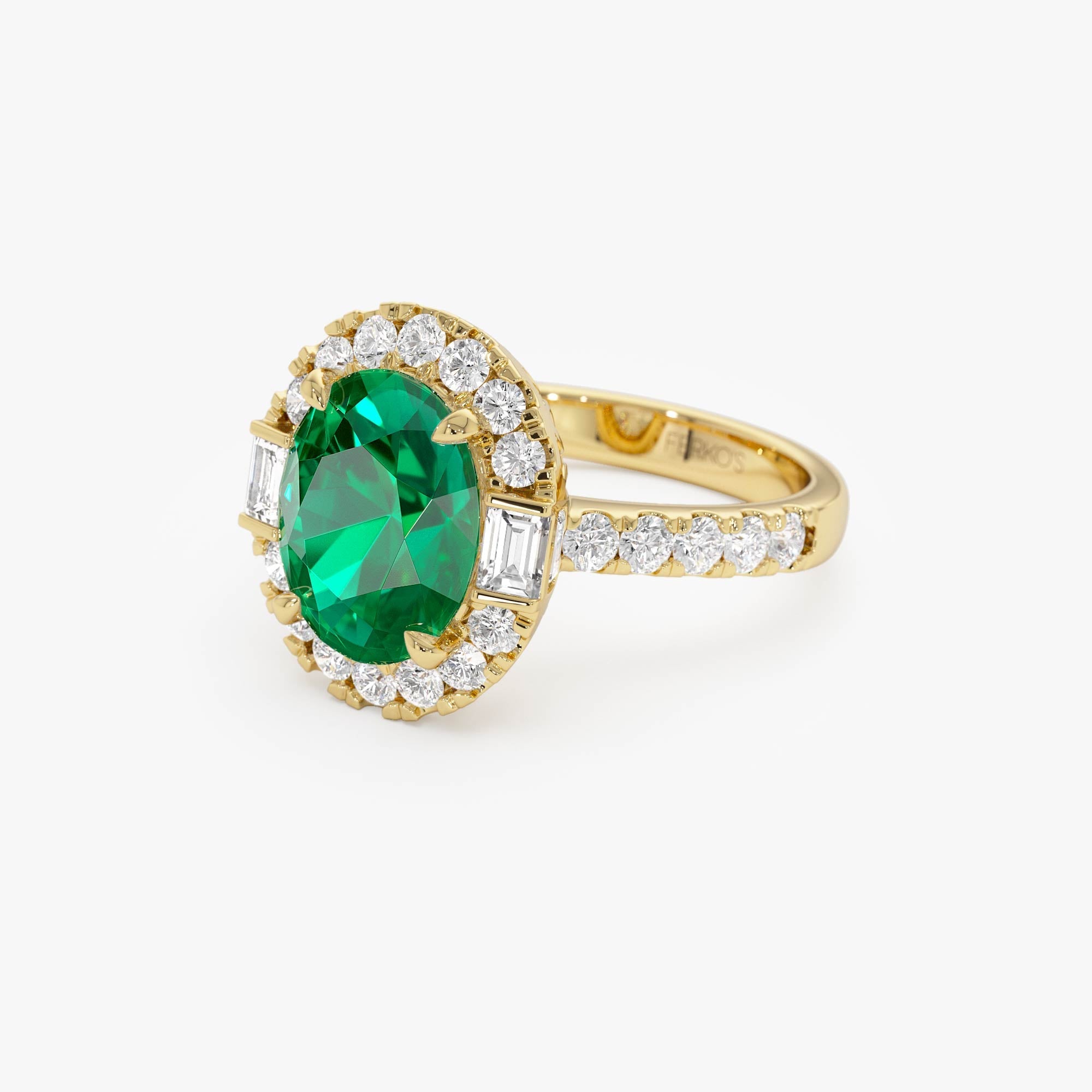 OBFJ0381 - 4.20 Ctw 14k Oval Shape Lab Grown Colombian Emerald and Diamond Halo Engagement Ring - Alma 8