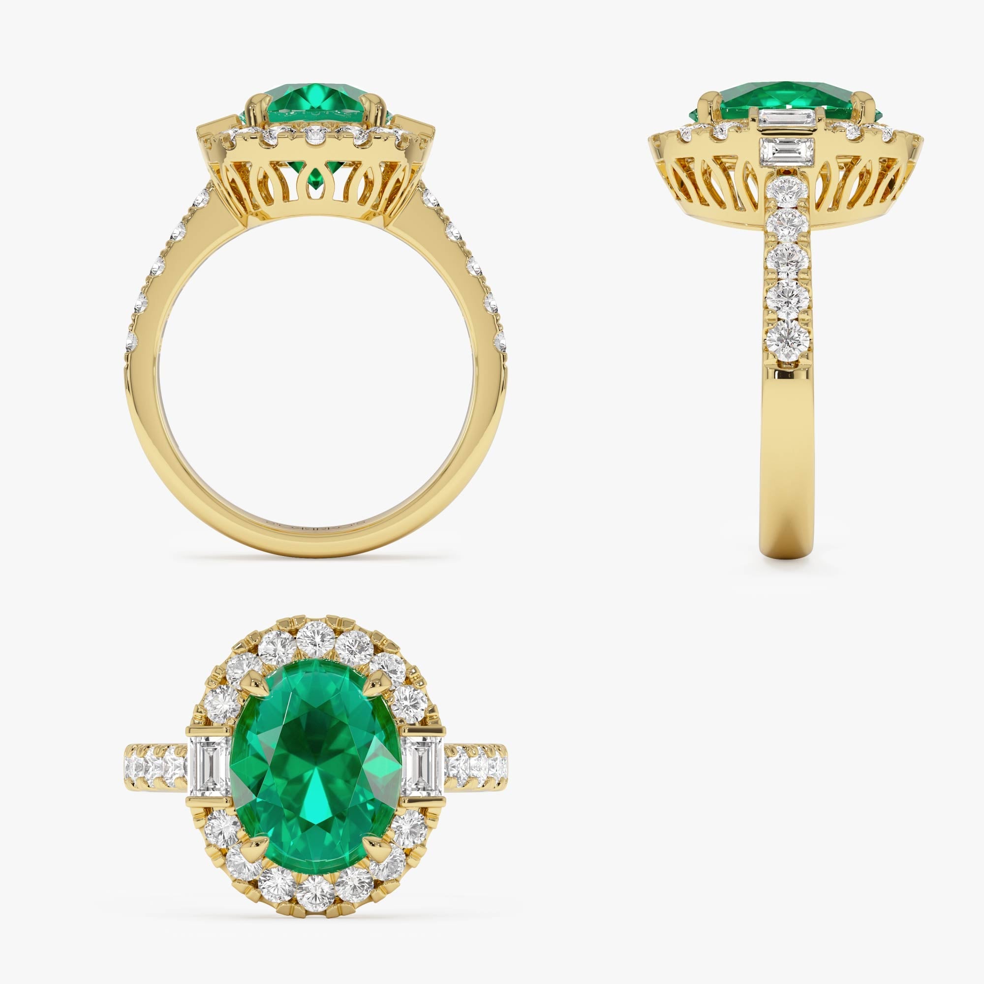 OBFJ0381 - 4.20 Ctw 14k Oval Shape Lab Grown Colombian Emerald and Diamond Halo Engagement Ring - Alma 9