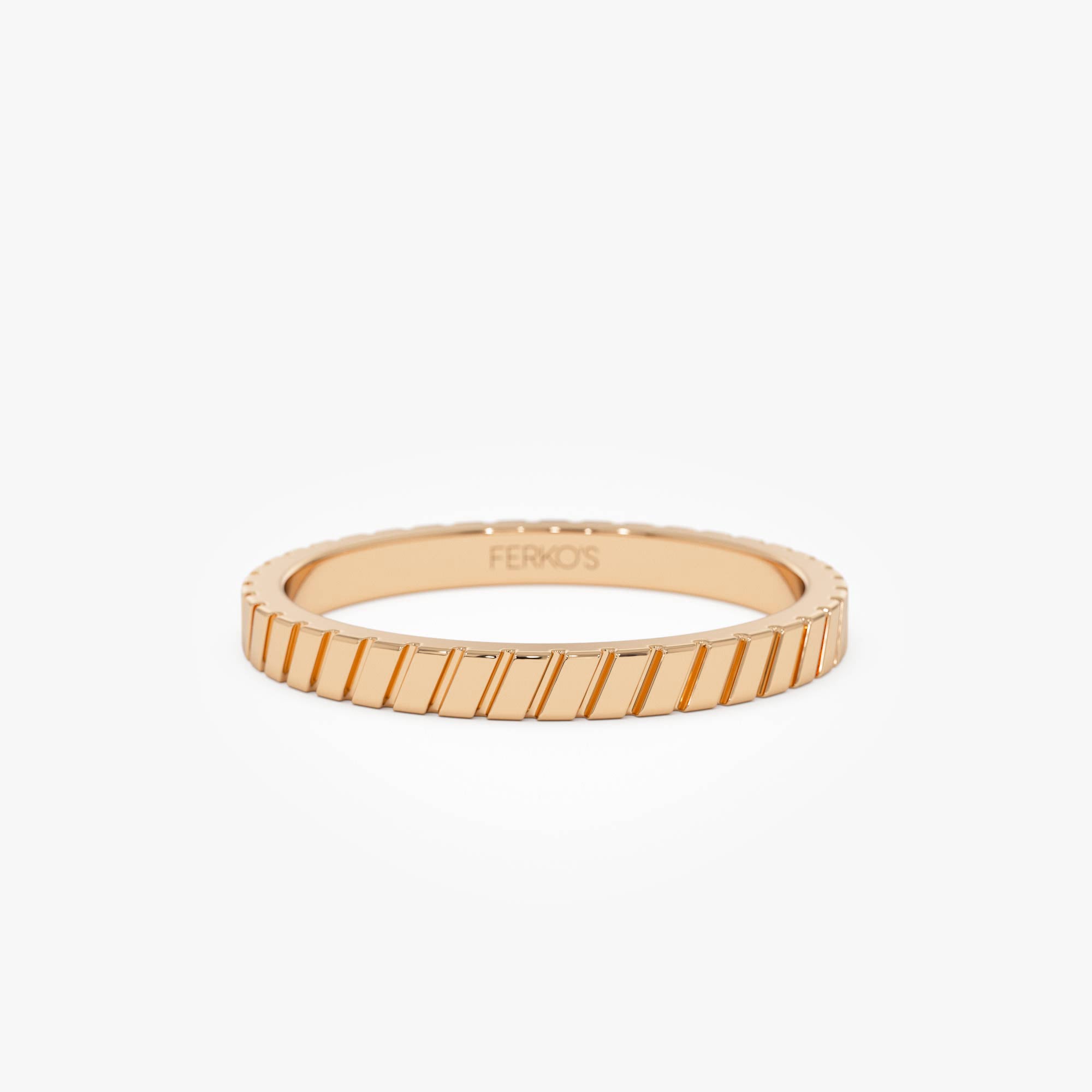 OBFJ0860 - 14k Diagonal Fluted Band Ring 6