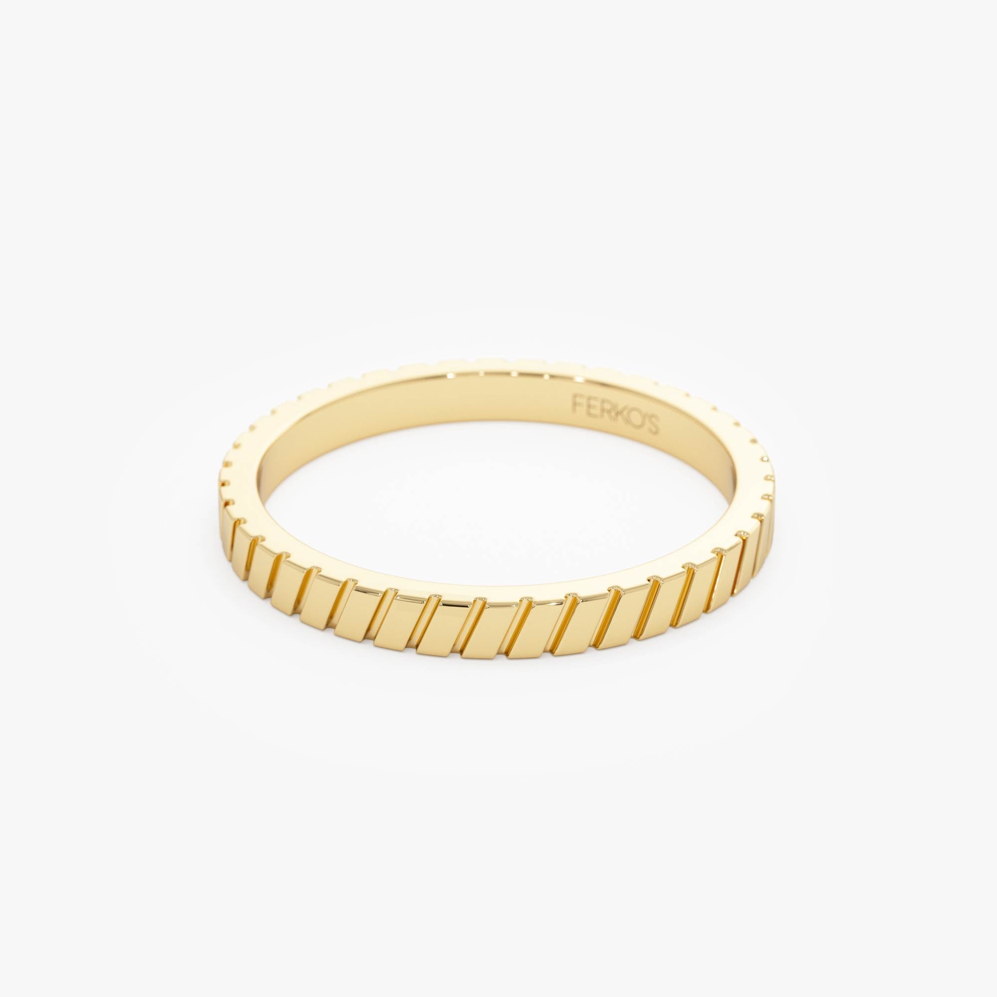 OBFJ0860 - 14k Diagonal Fluted Band Ring 8