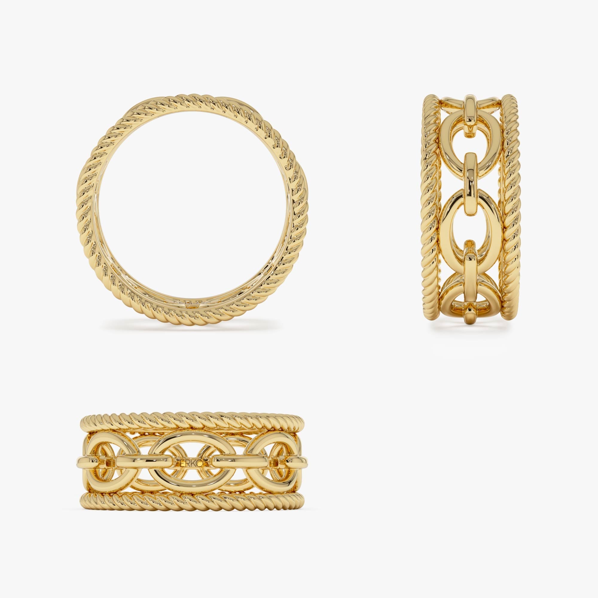 OBFJ0864 - 14k Rope Chain Link Unique Ring 8