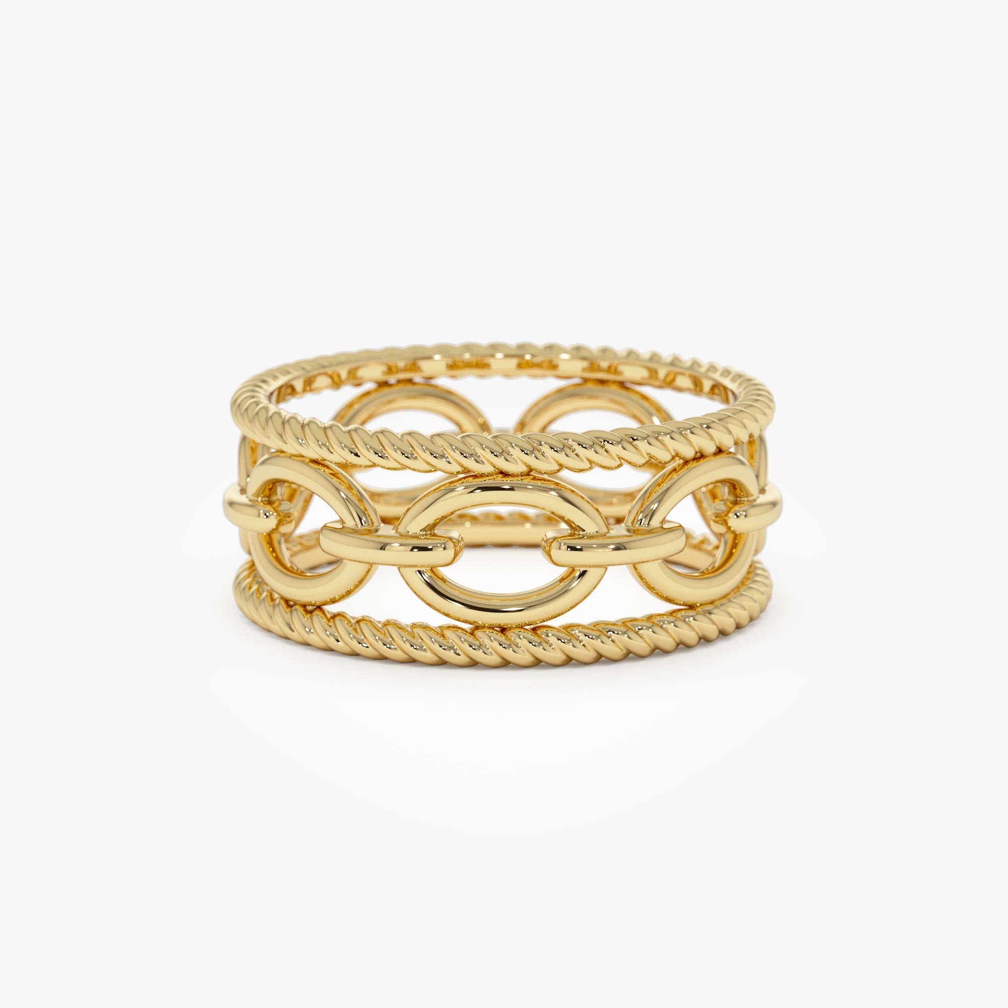 OBFJ0864 - 14k Rope Chain Link Unique Ring 1