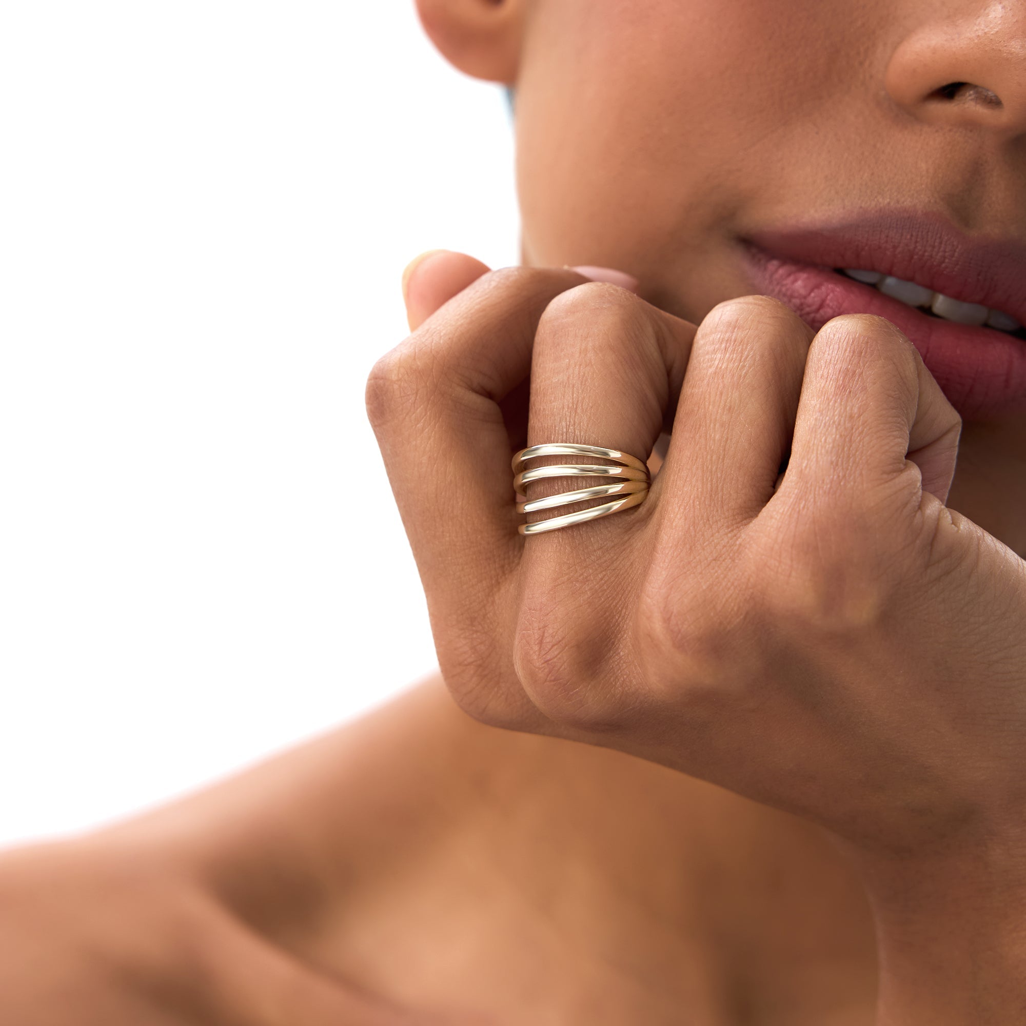OBFJ0730 - 14k Gold Four Band Statement Ring 2