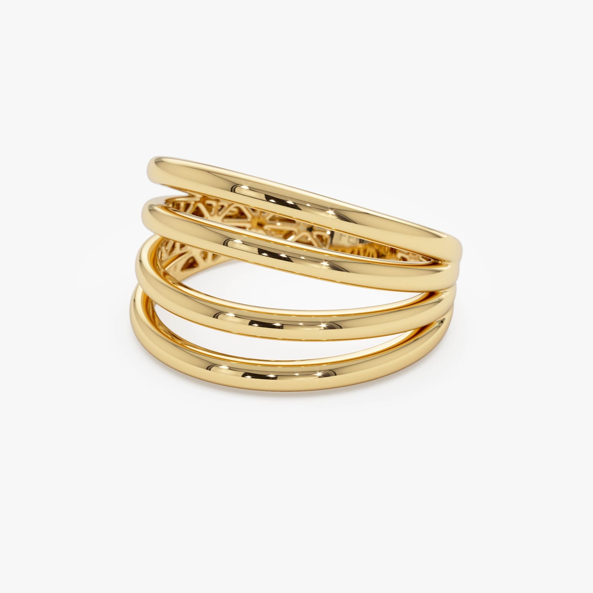 OBFJ0730 - 14k Gold Four Band Statement Ring 7
