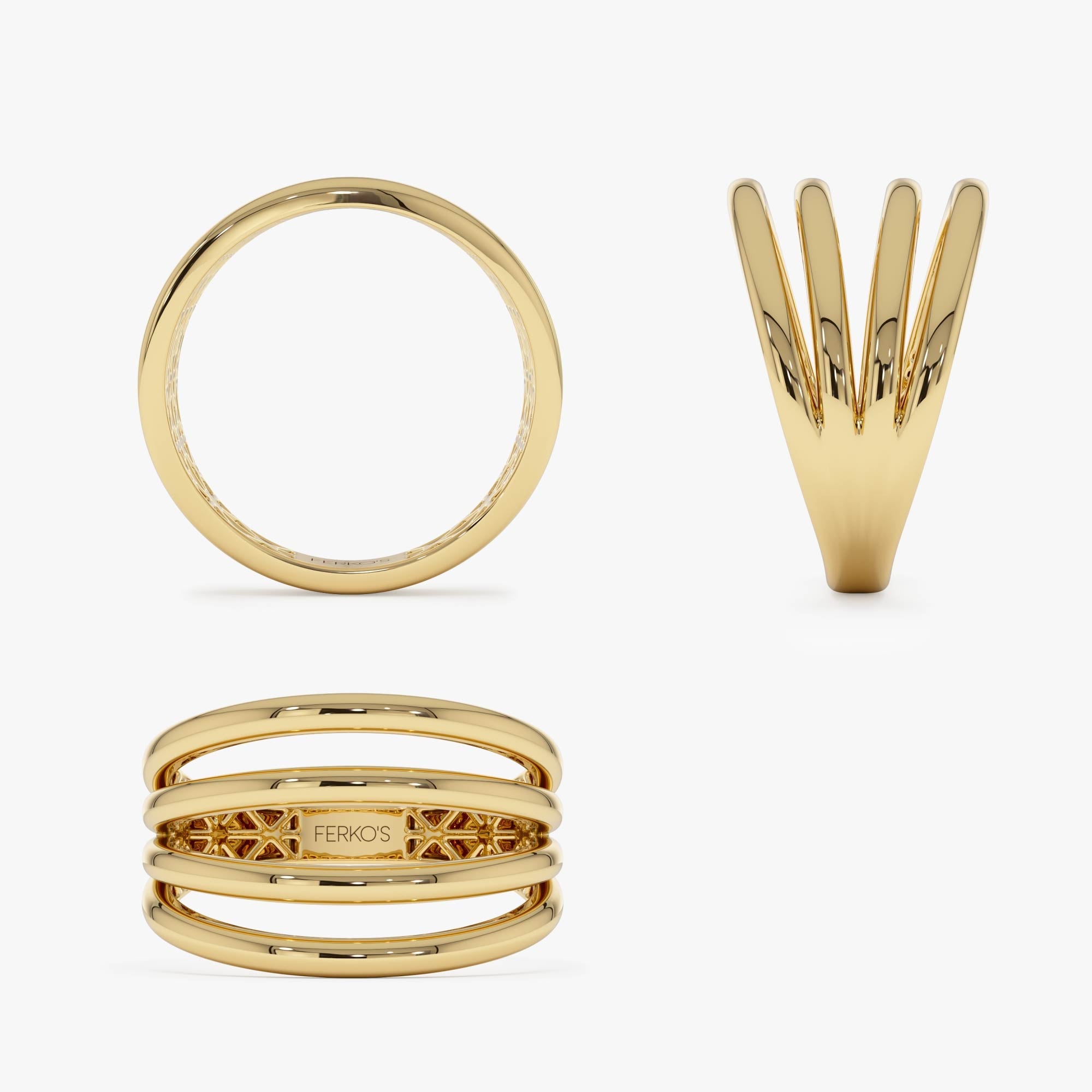 OBFJ0730 - 14k Gold Four Band Statement Ring 8