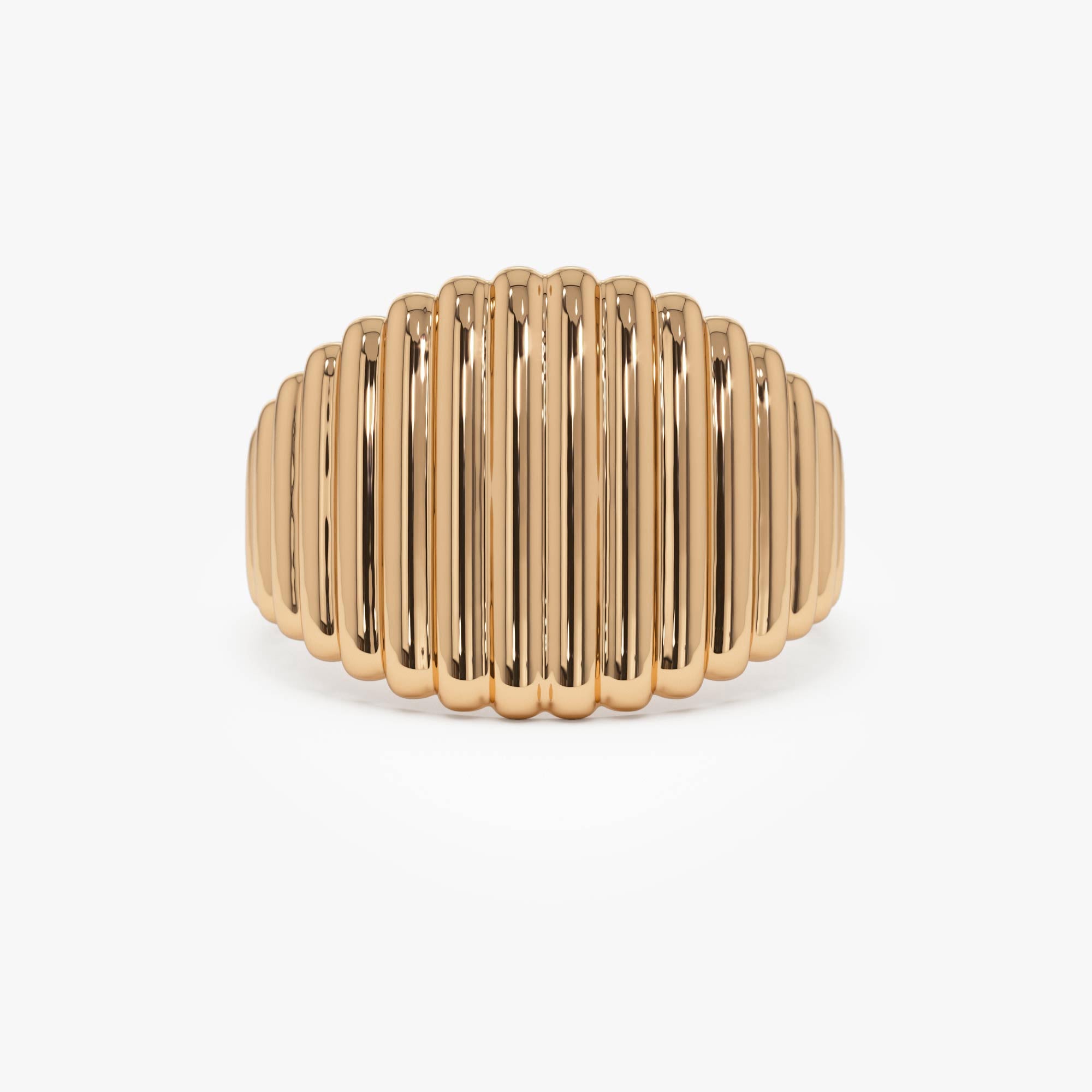 OBFJ0727 - 14k Gold Tapered Ribbed Statement Band 3