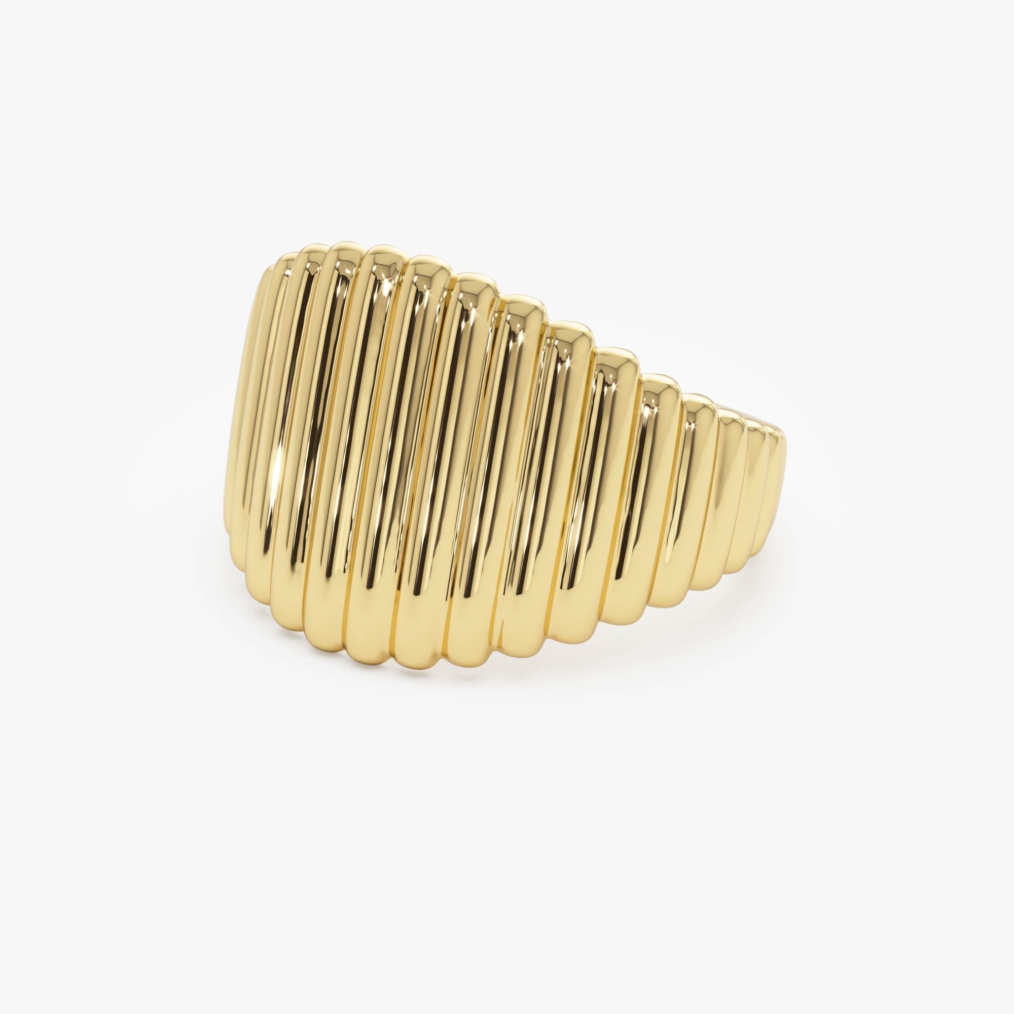 OBFJ0727 - 14k Gold Tapered Ribbed Statement Band 9