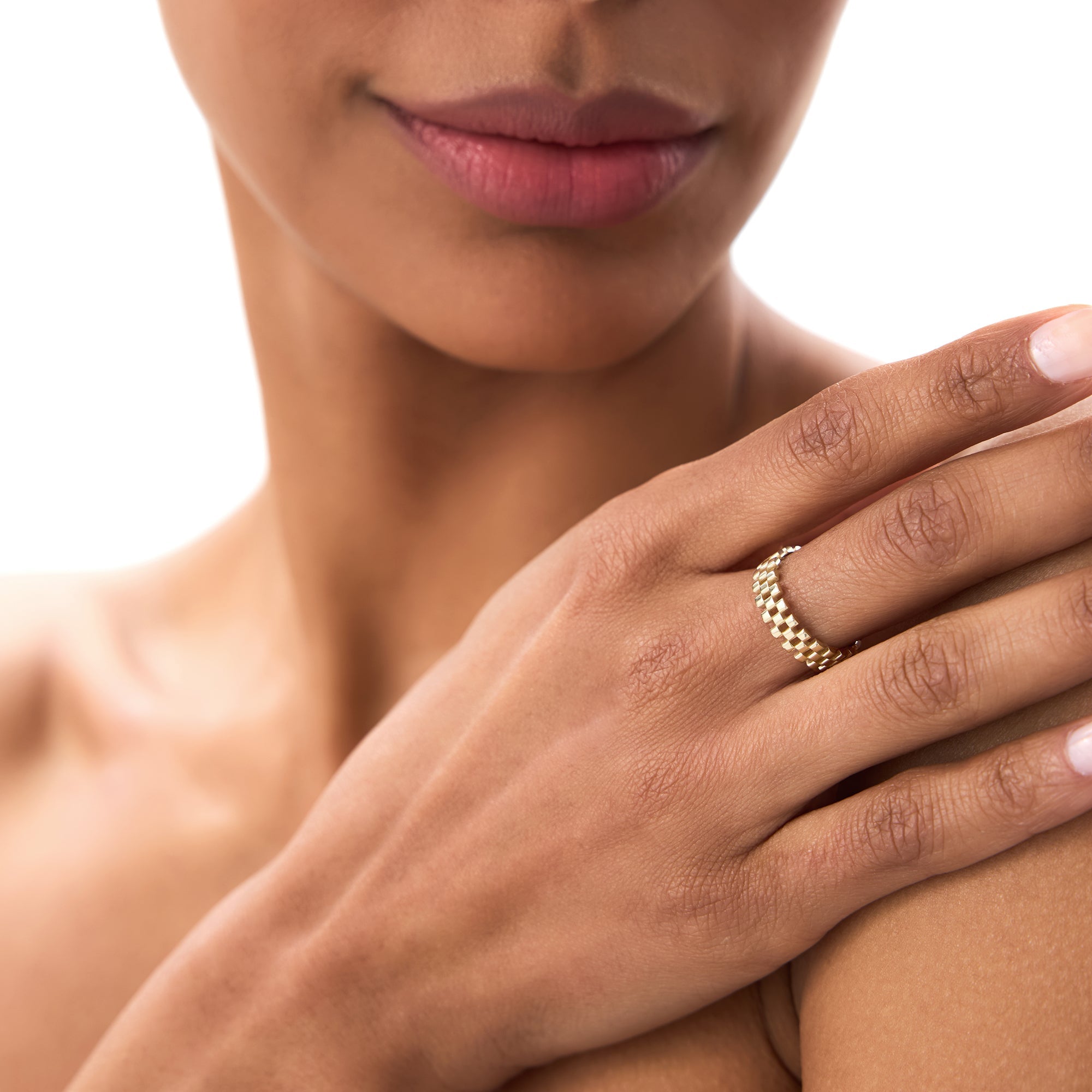 OBFJ0726 - 14k Gold 3 Row Link Ring 3