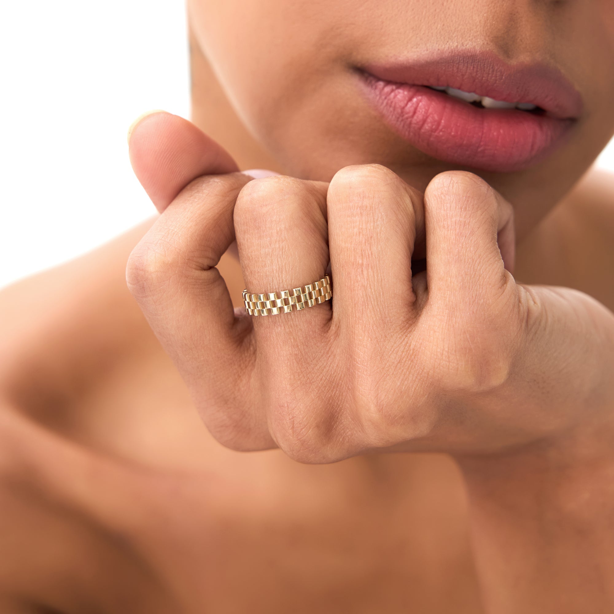 OBFJ0726 - 14k Gold 3 Row Link Ring 2