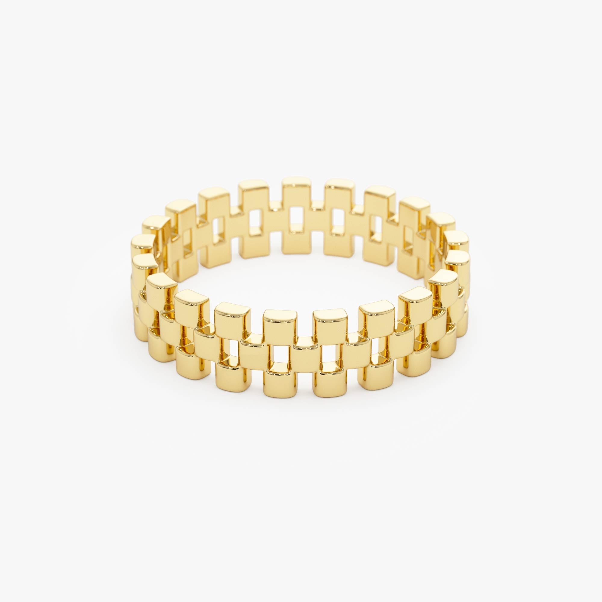 OBFJ0726 - 14k Gold 3 Row Link Ring 7