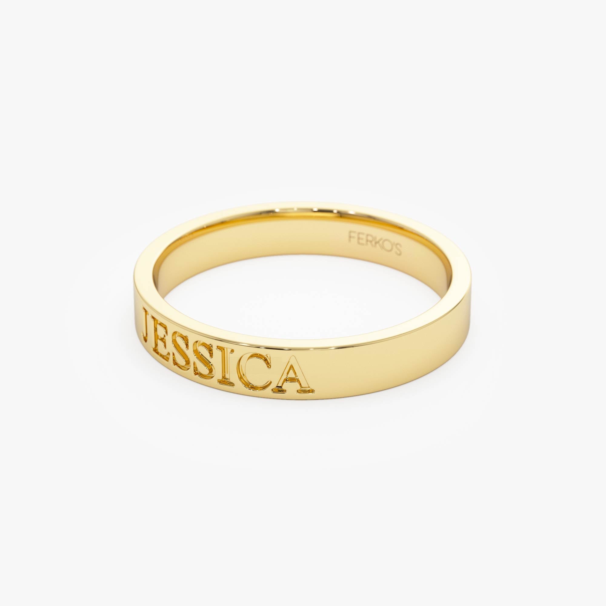 OBFJ0435 - 14k Gold Custom Name Engraved Band Ring 7
