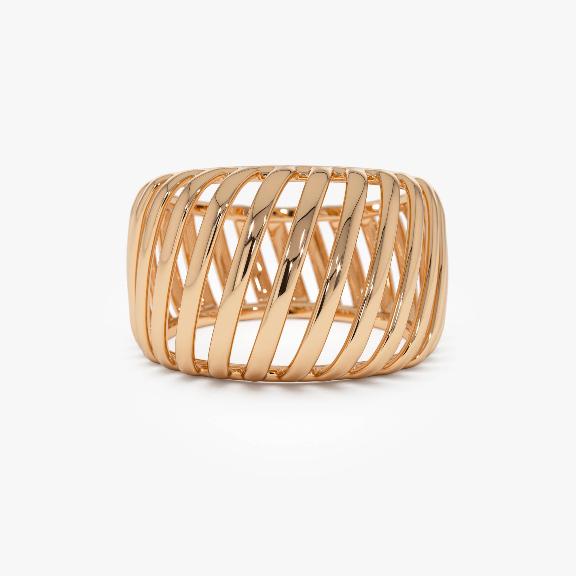 OBFJ0532 - 14k Gold Wide Cage Band Ring 8