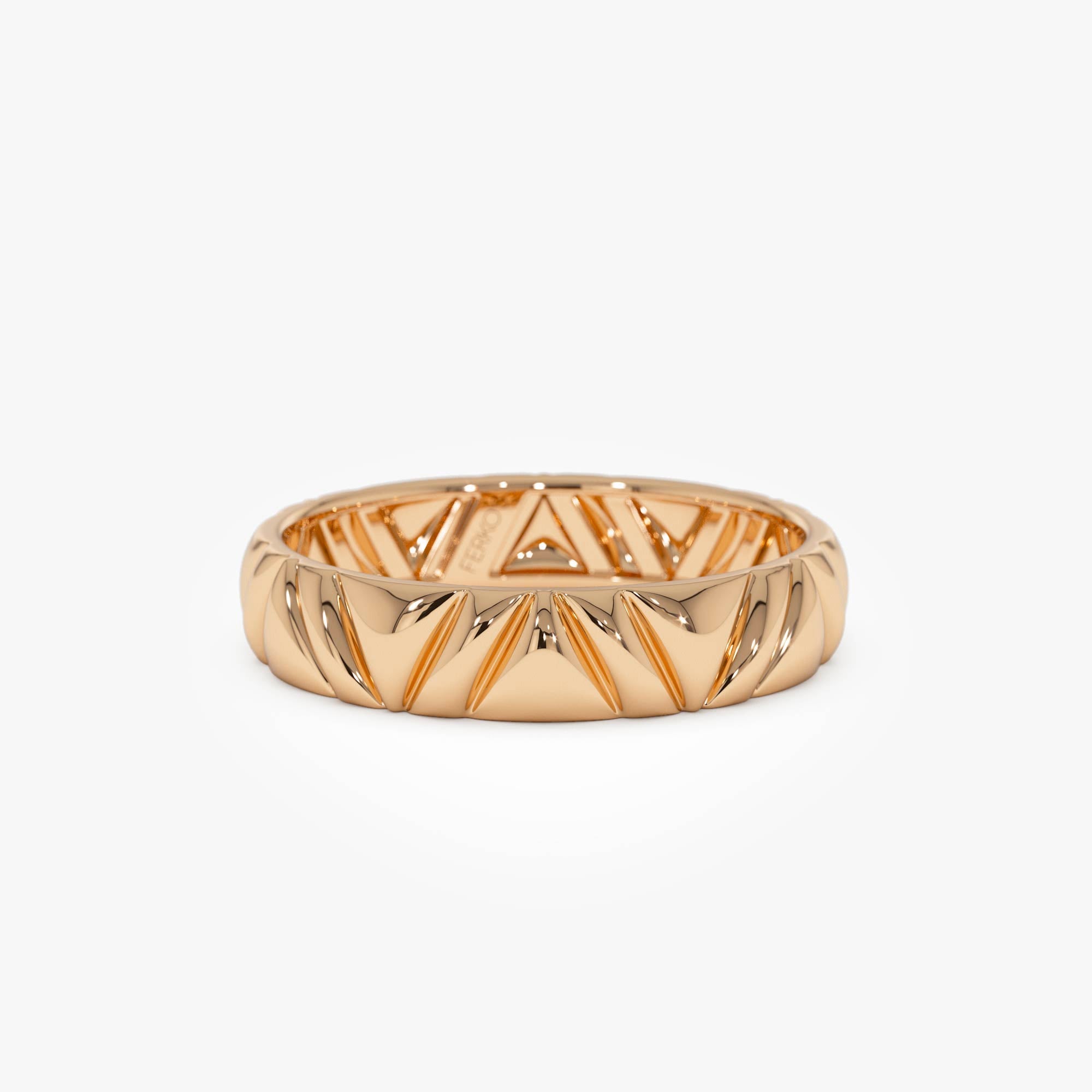 OBFJ0528 - 14K Engraved Chevron Band Ring 6