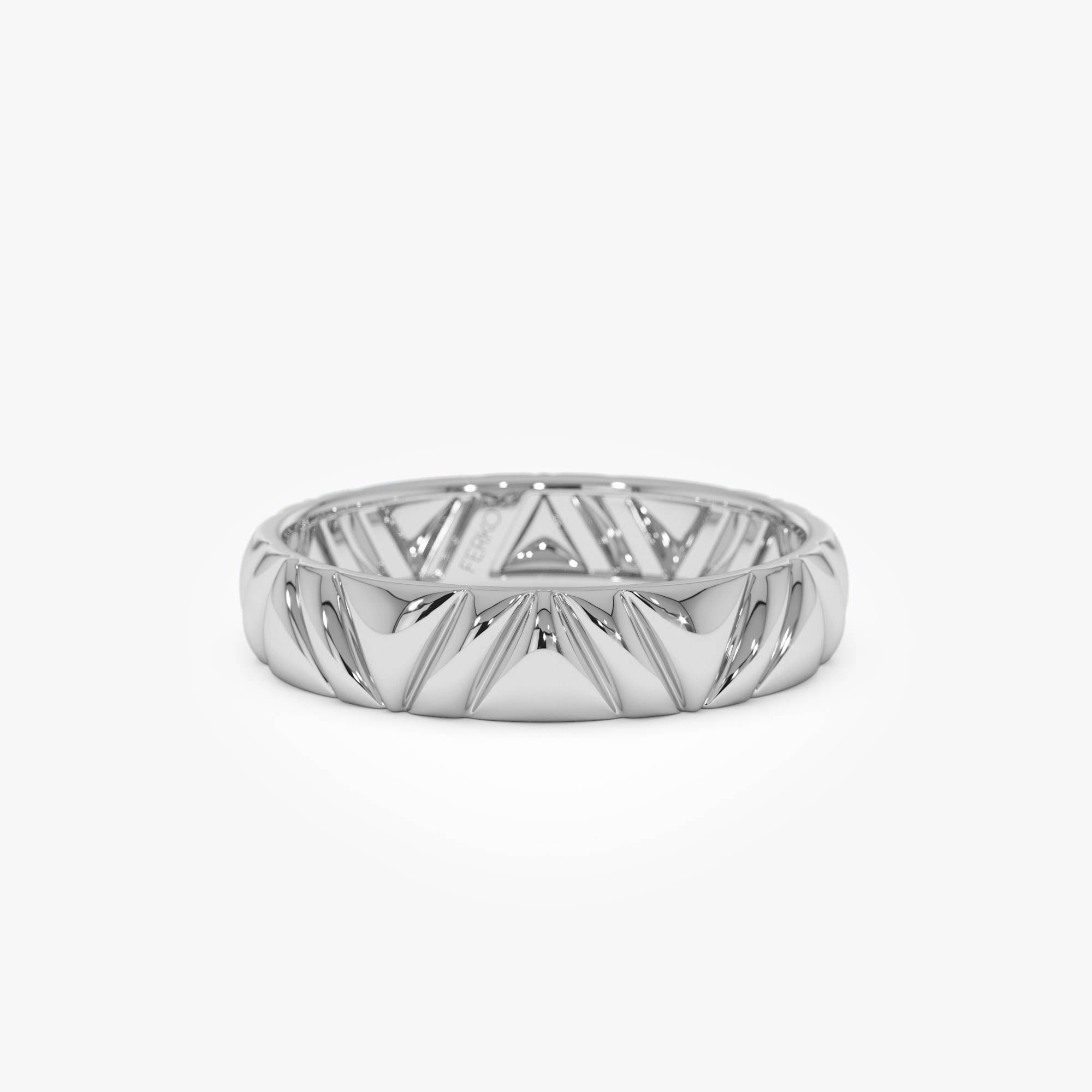 OBFJ0528 - 14K Engraved Chevron Band Ring 7
