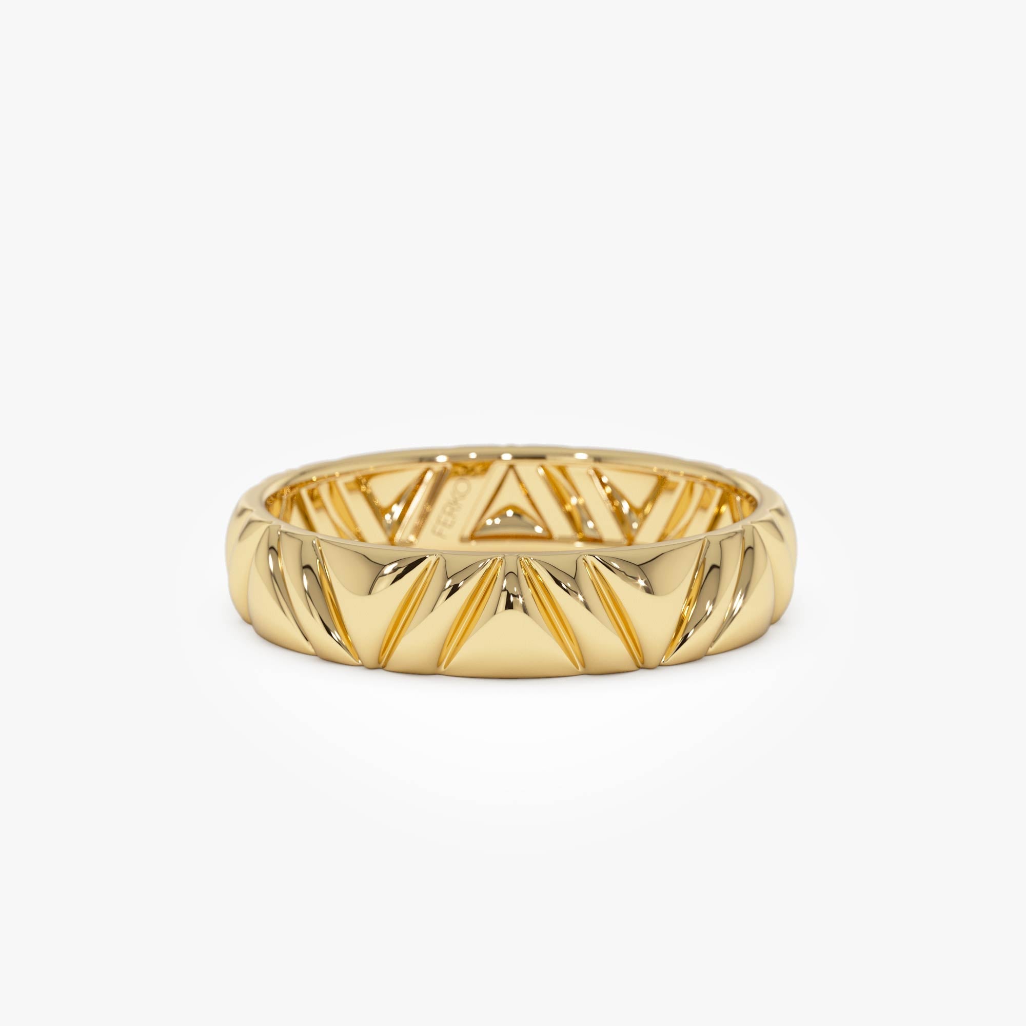 OBFJ0528 - 14K Engraved Chevron Band Ring 1