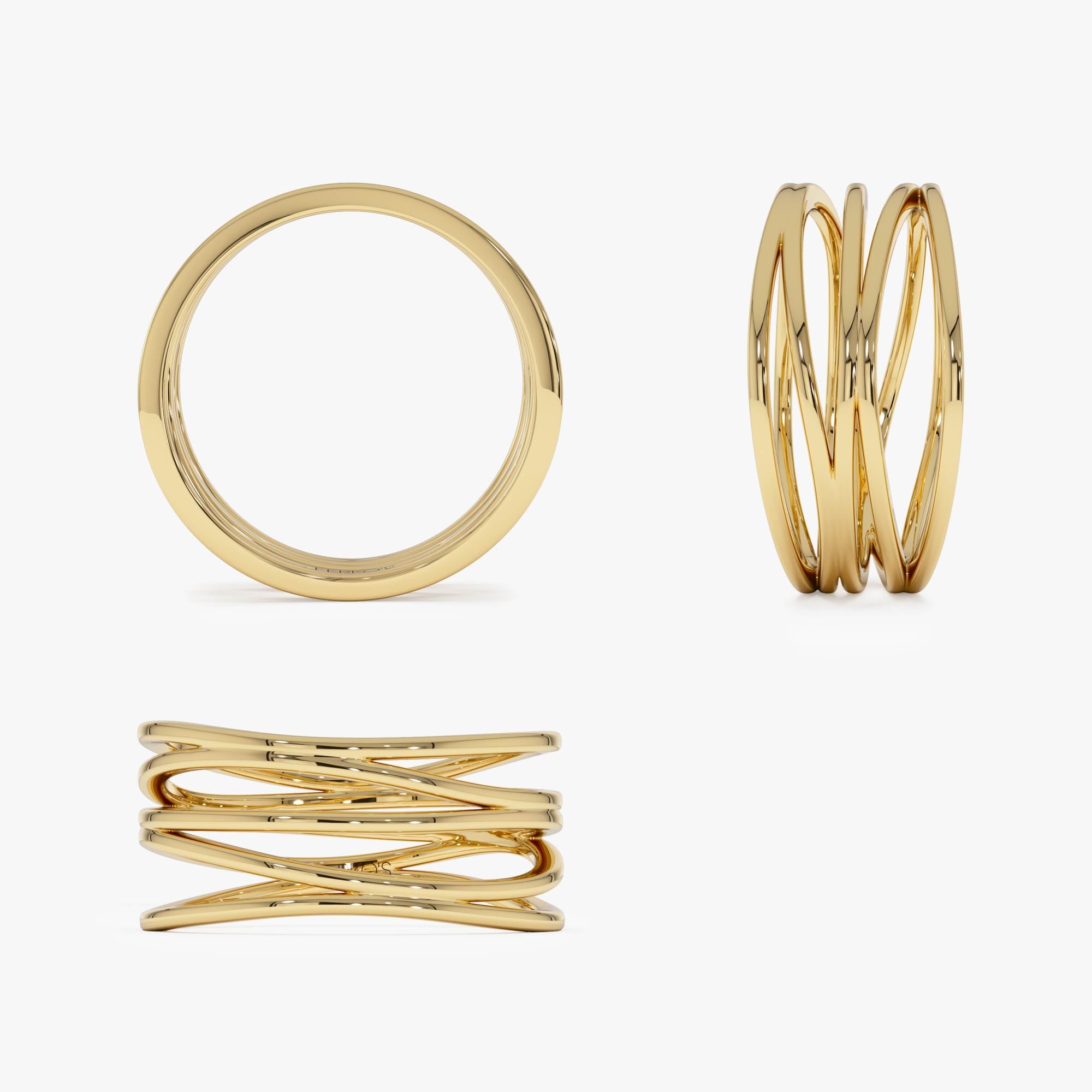 OBFJ0527 - 14k Multi-Intertwine Band Crossover Statement Ring 11